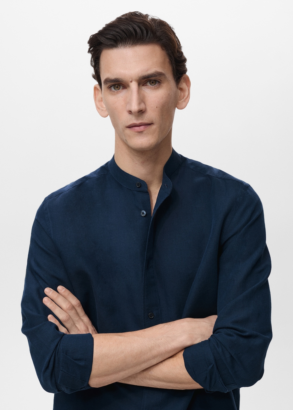 Mao collar linen shirt