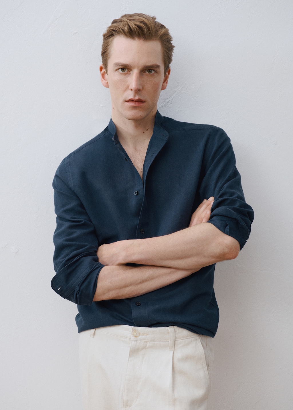 Mao collar linen shirt