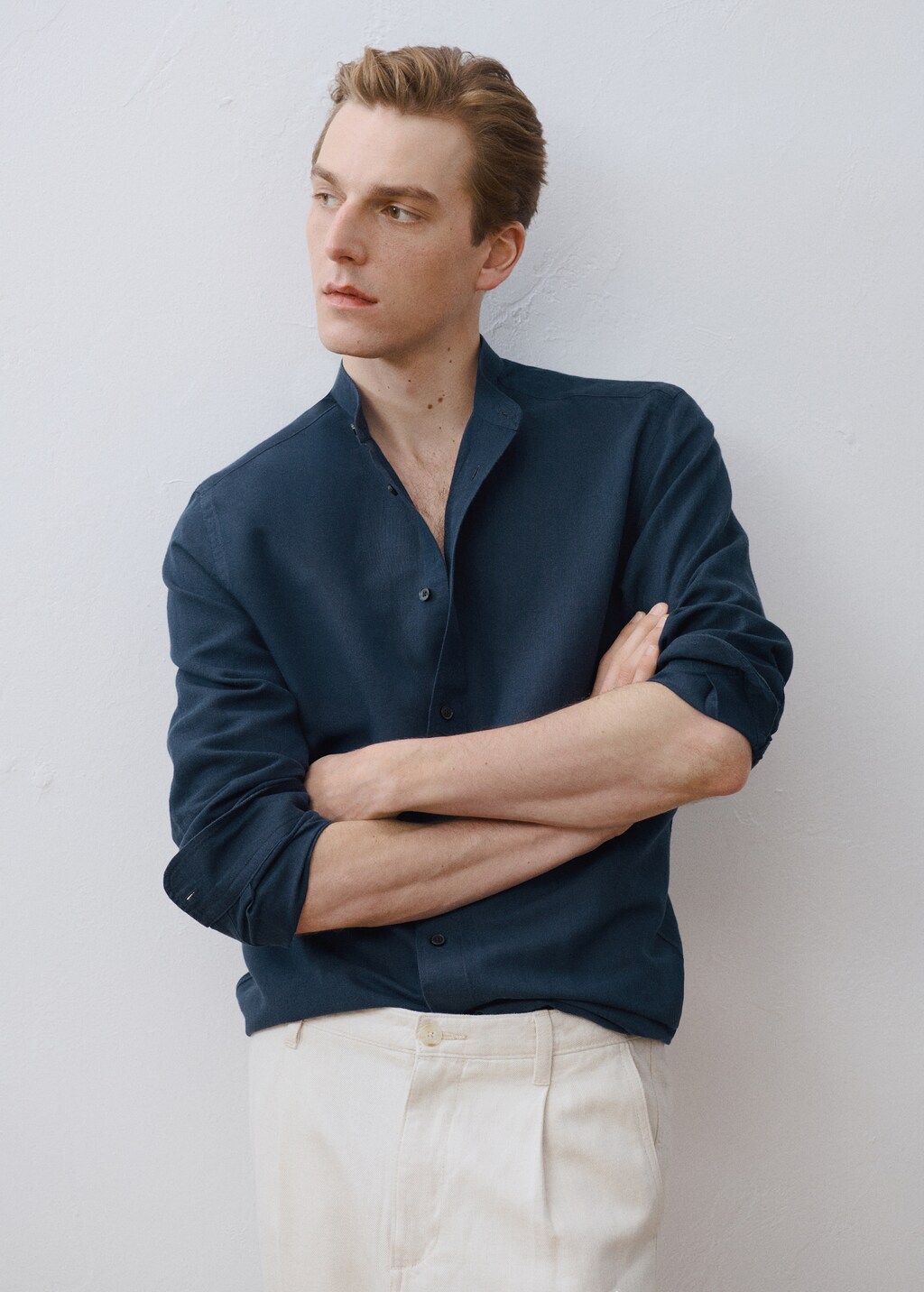 Mao collar linen shirt