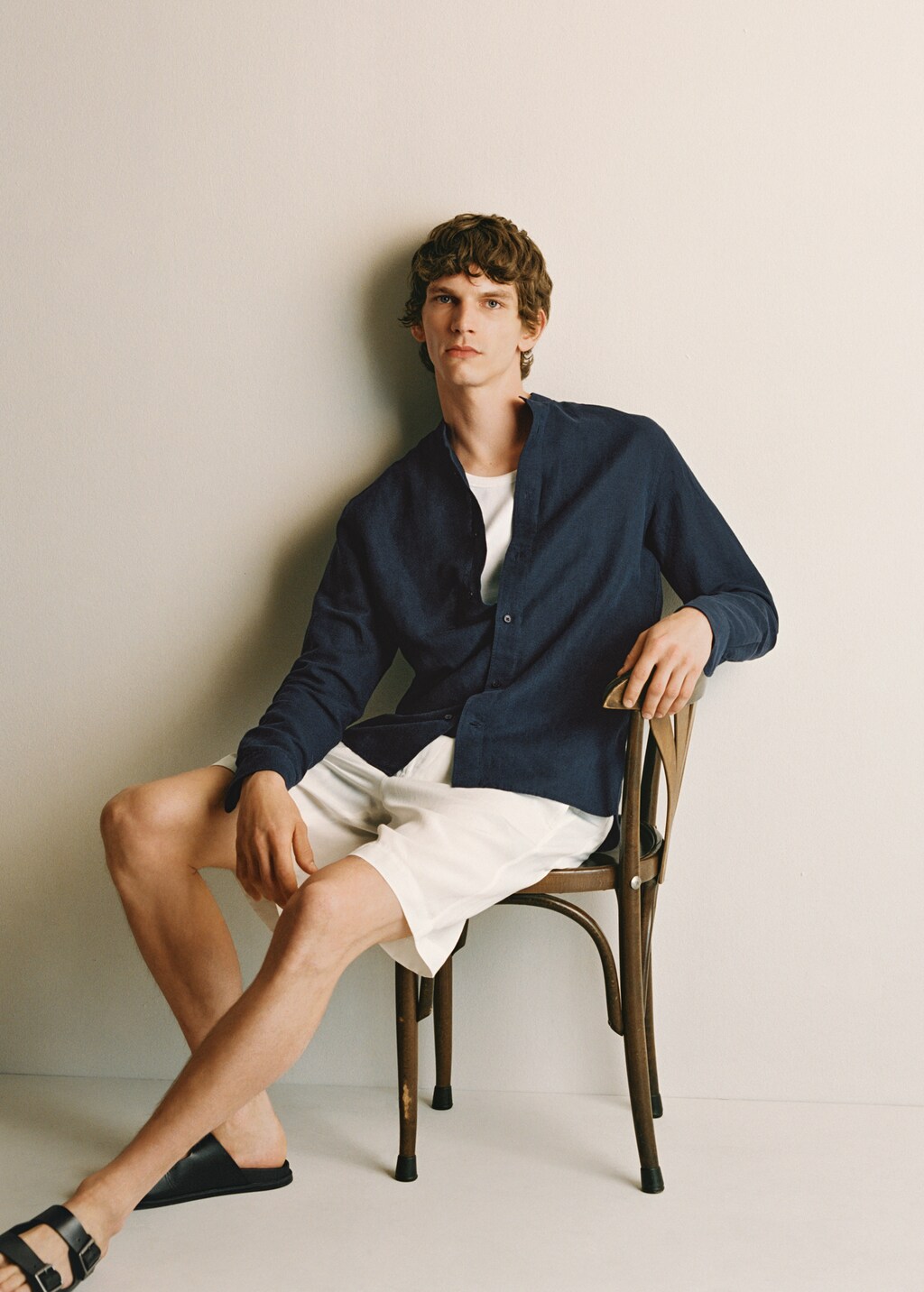 Mao collar linen shirt