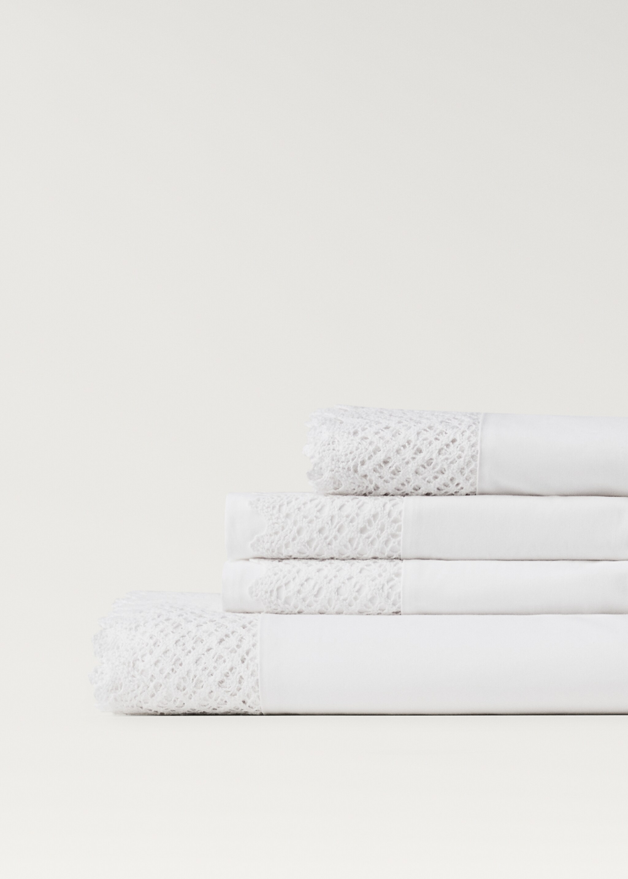 Percale cotton lace flat sheet Superking bed - Details of the article 1, White. Ref: 17041278-00.