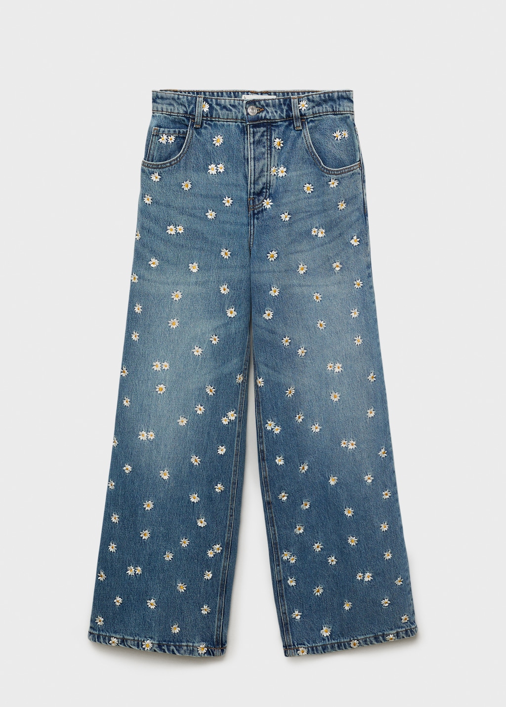 【GRAVER】Flower Smile Embroidery Wide Denim Pants GRAVER】Flower Smile Embroidery Wide Denim Pants (GRAVER