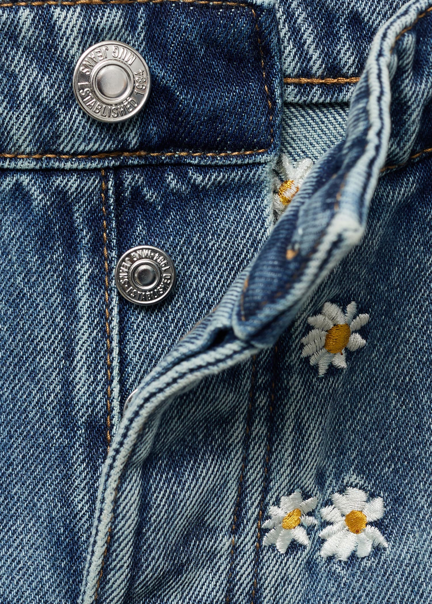Jeans wideleg brodé de fleurs - Détail de l'article 0