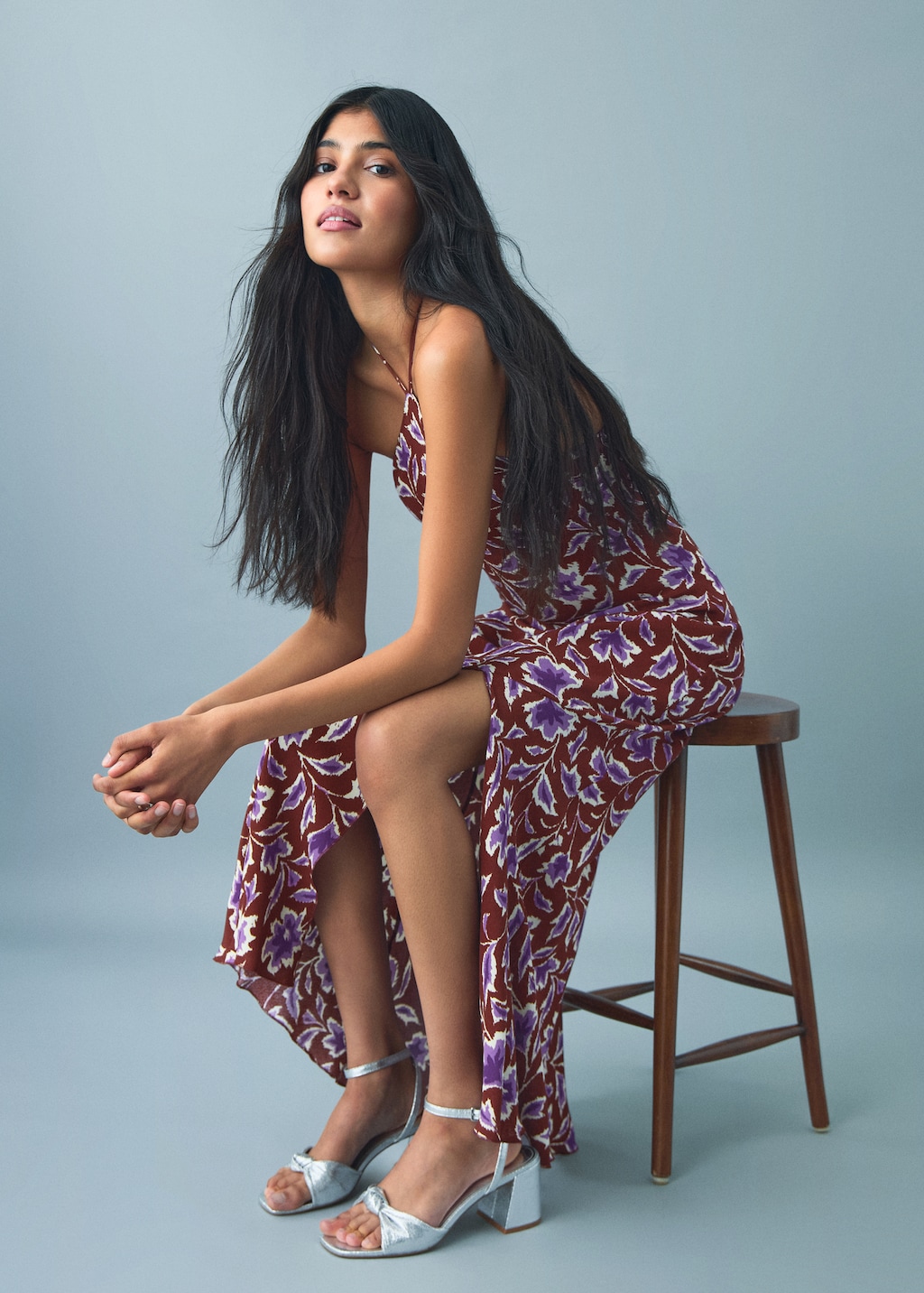 Floral-print halter dress