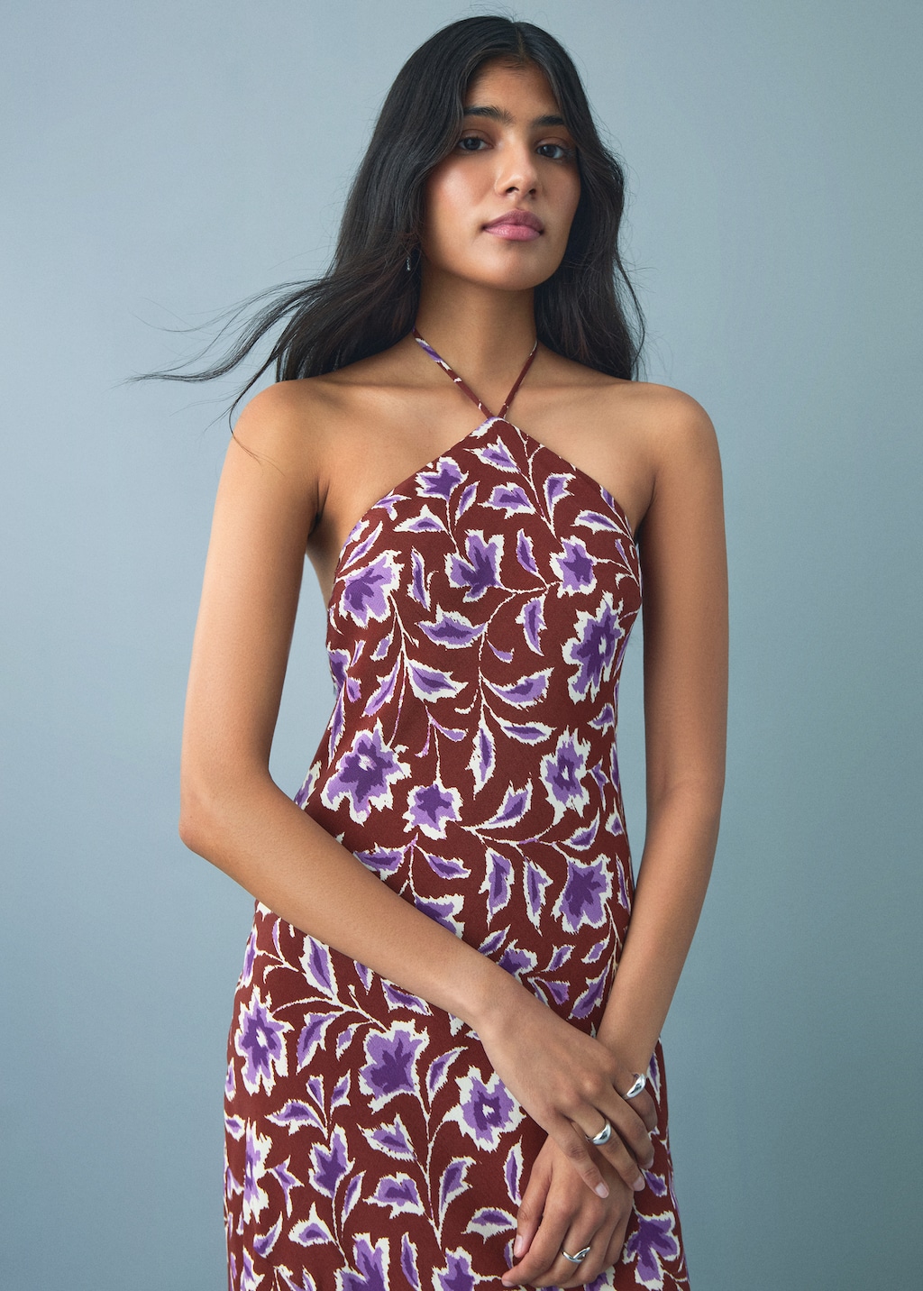 Floral-print halter dress