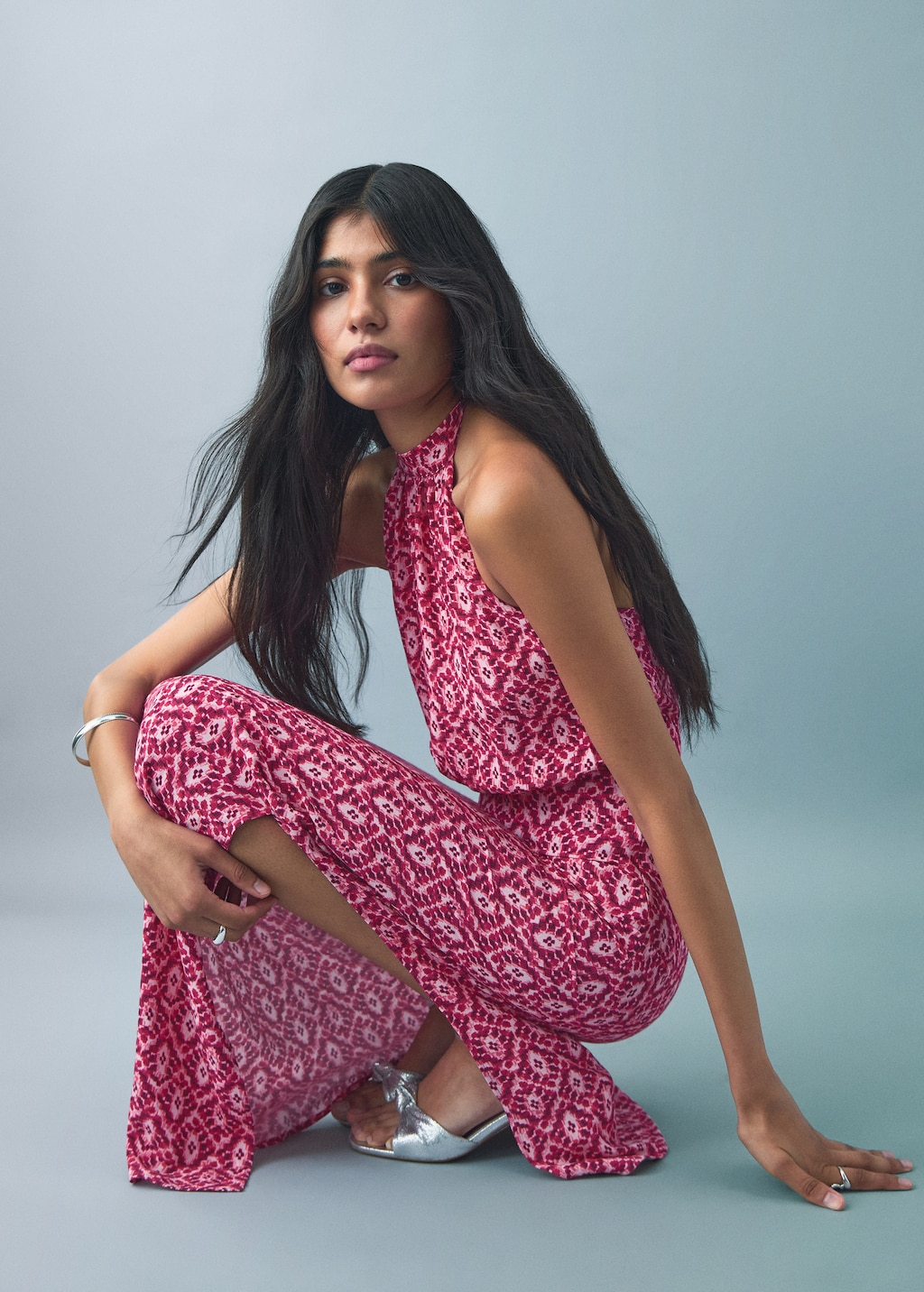 Halter-neck printed dress