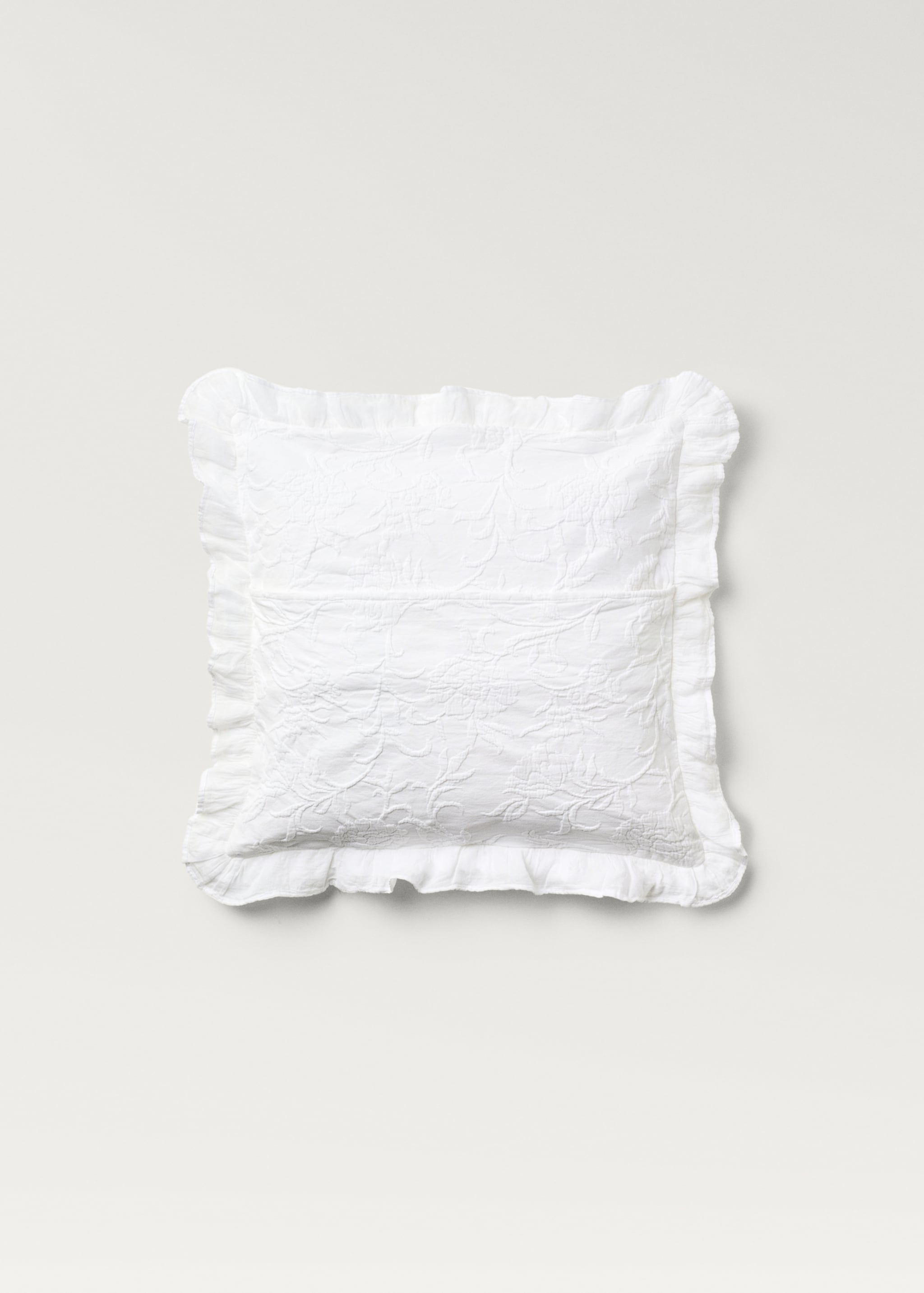 Jacquard cotton floral pillowcase 50x50 cm - Details of the article 1, White. Ref: 17041294-00.