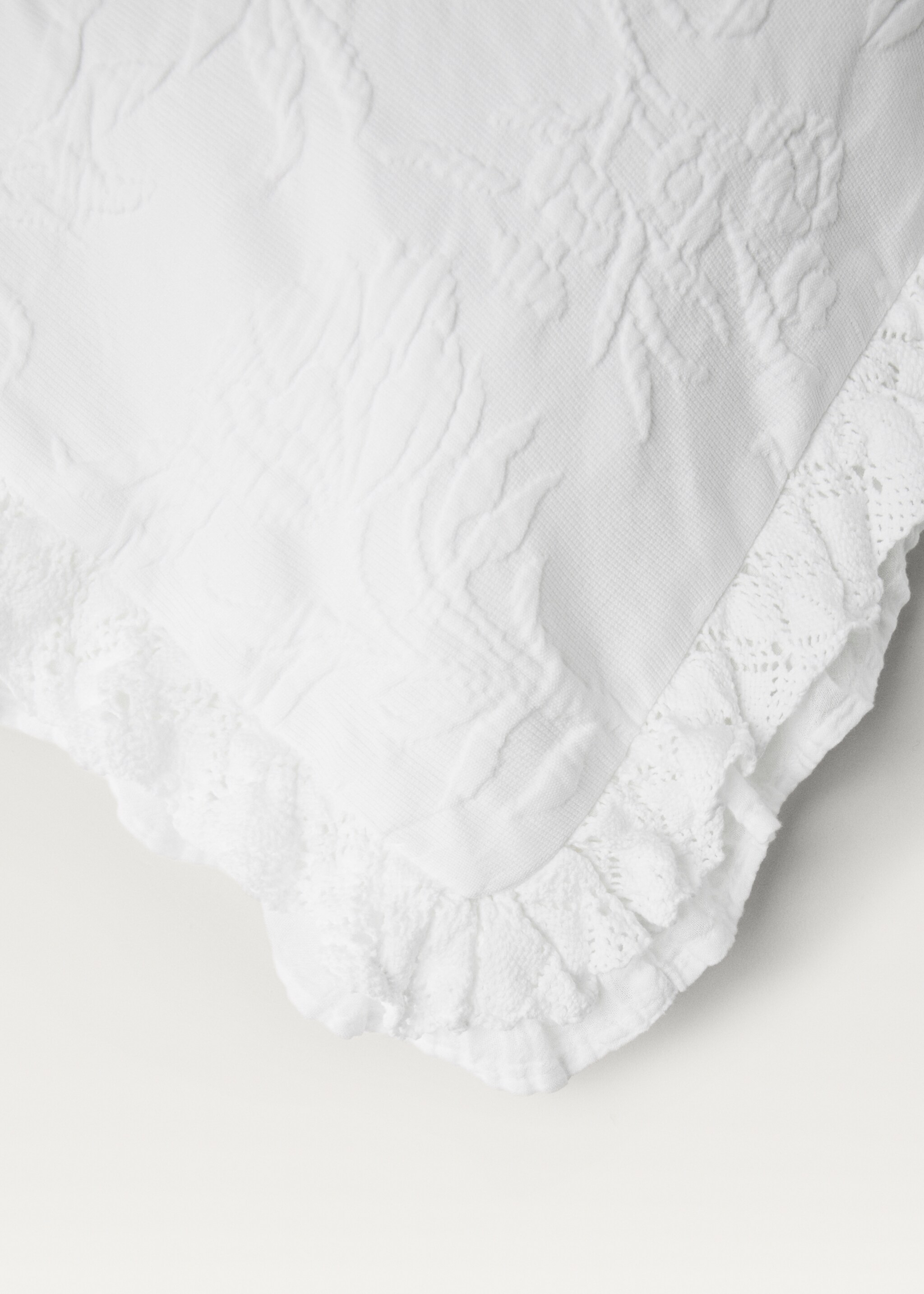 Jacquard cotton floral pillowcase 50x50 cm - Details of the article 2, White. Ref: 17041294-00.