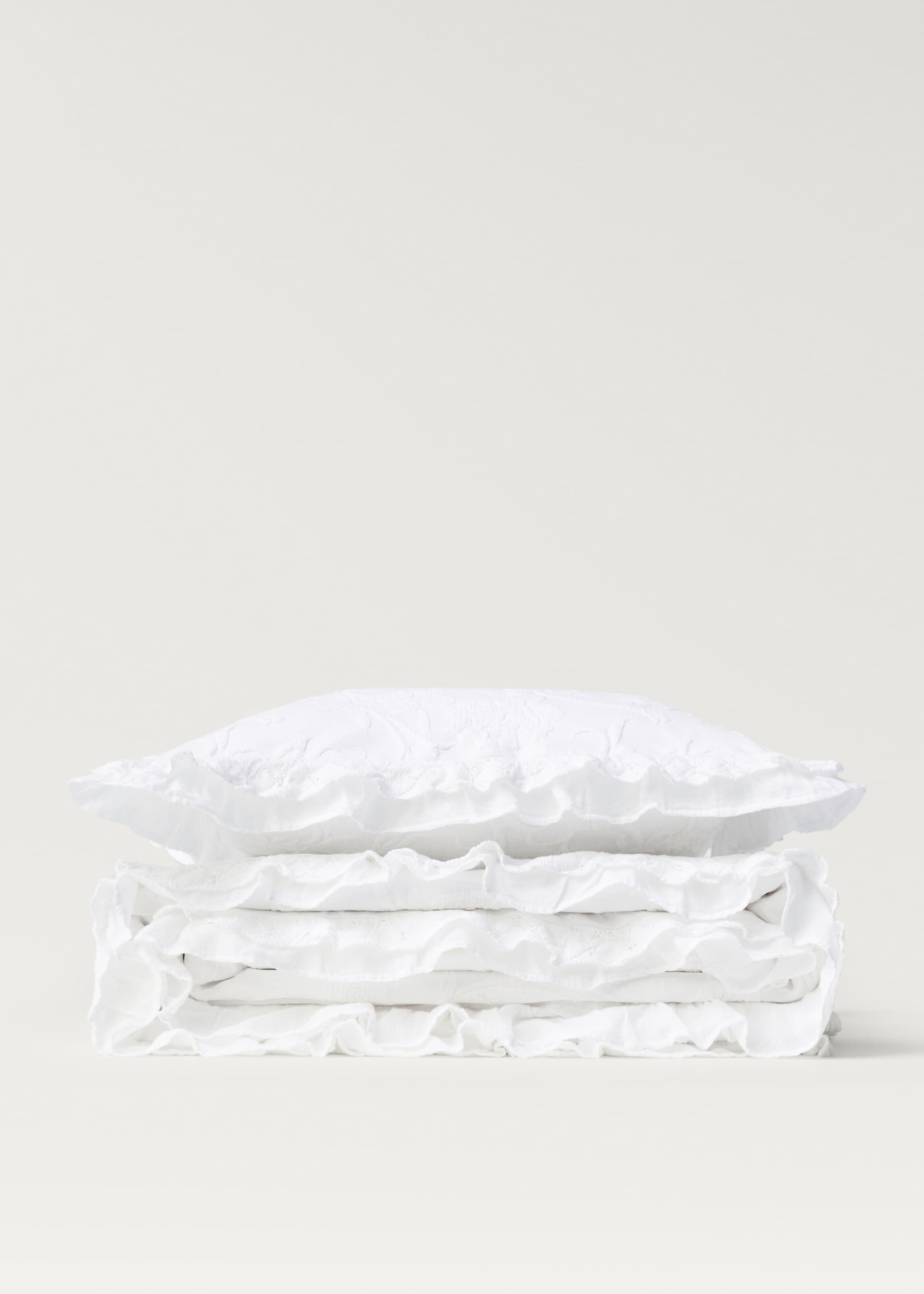 Jacquard cotton floral pillowcase 50x50 cm - Details of the article 4, White. Ref: 17041294-00.