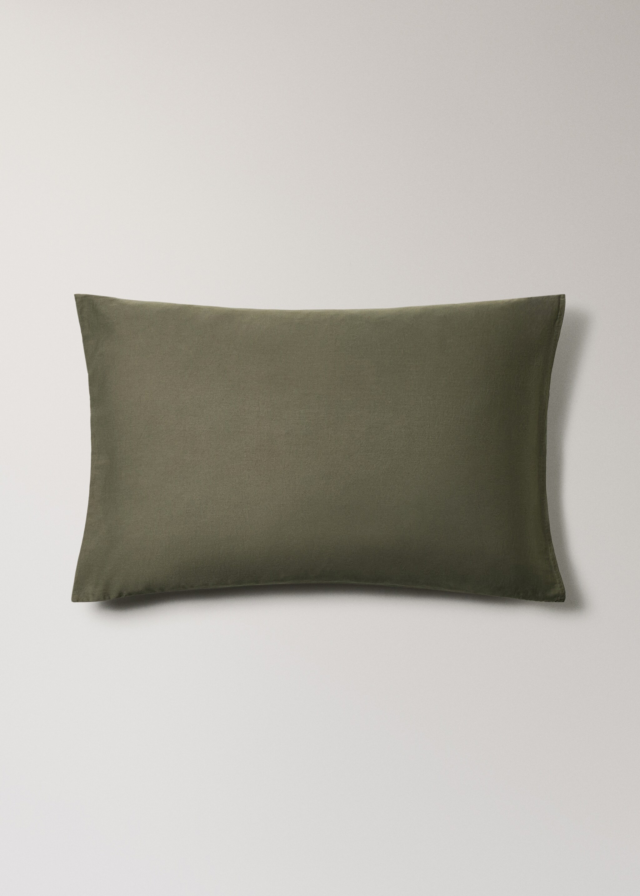 Two washed satin cotton pillowcases with double stitching 50x75 cm - Article without model, Olive Green. Ref: 17041535-00.