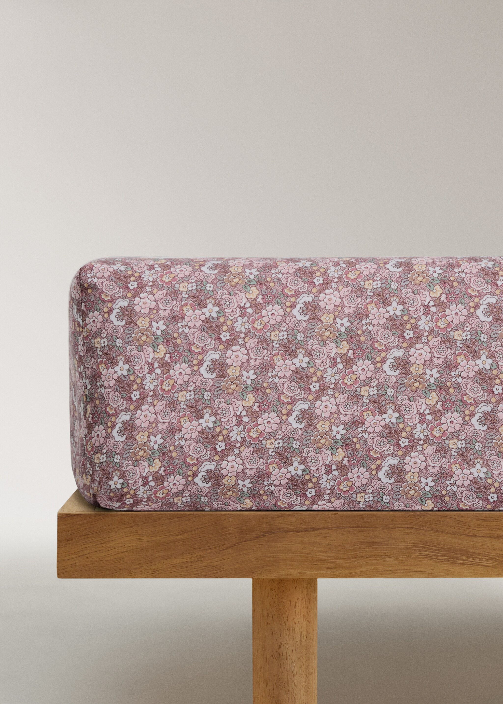 Children's fitted sheet, cotton percale with small floral print Single bed - Article without model, Pink. Ref: 17041572-00.