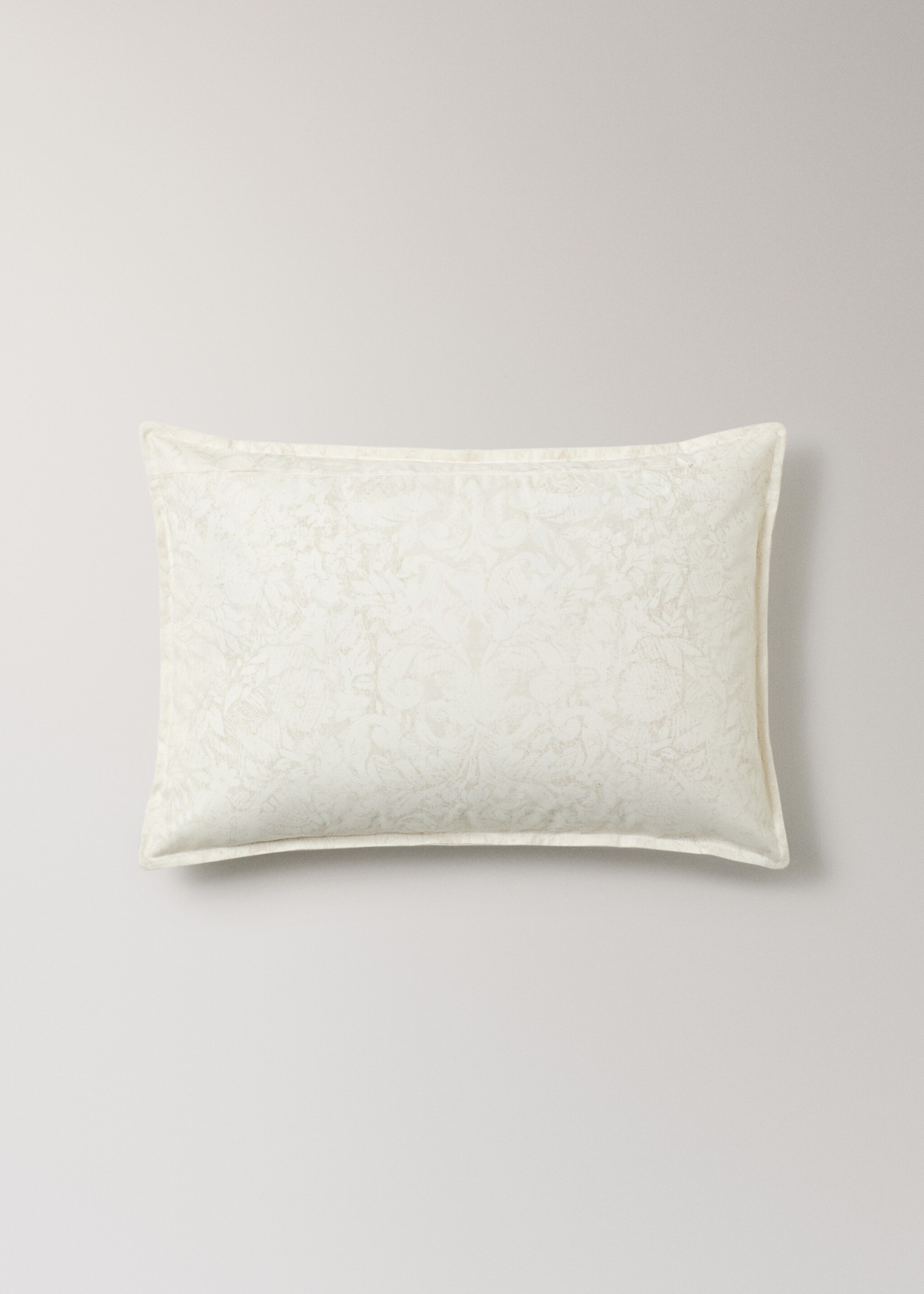 Cotton canvas floral-print cushion cover 40x60 cm - Details of the article 1, Light/Pastel Brown. Ref: 17041585-00.