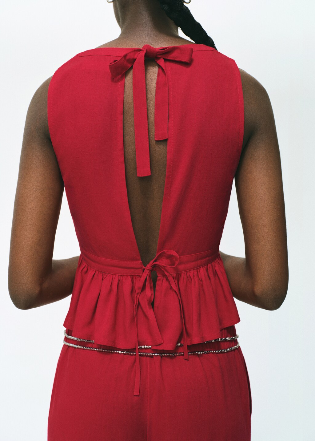 Ruched details linen-blend top