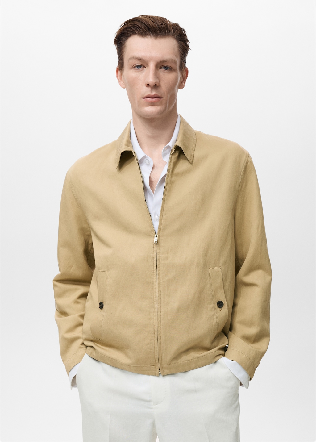 Zipper linen jacket - Men | MANGO USA