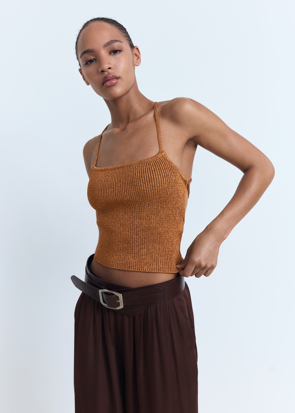 Lurex knitted top with crossed back