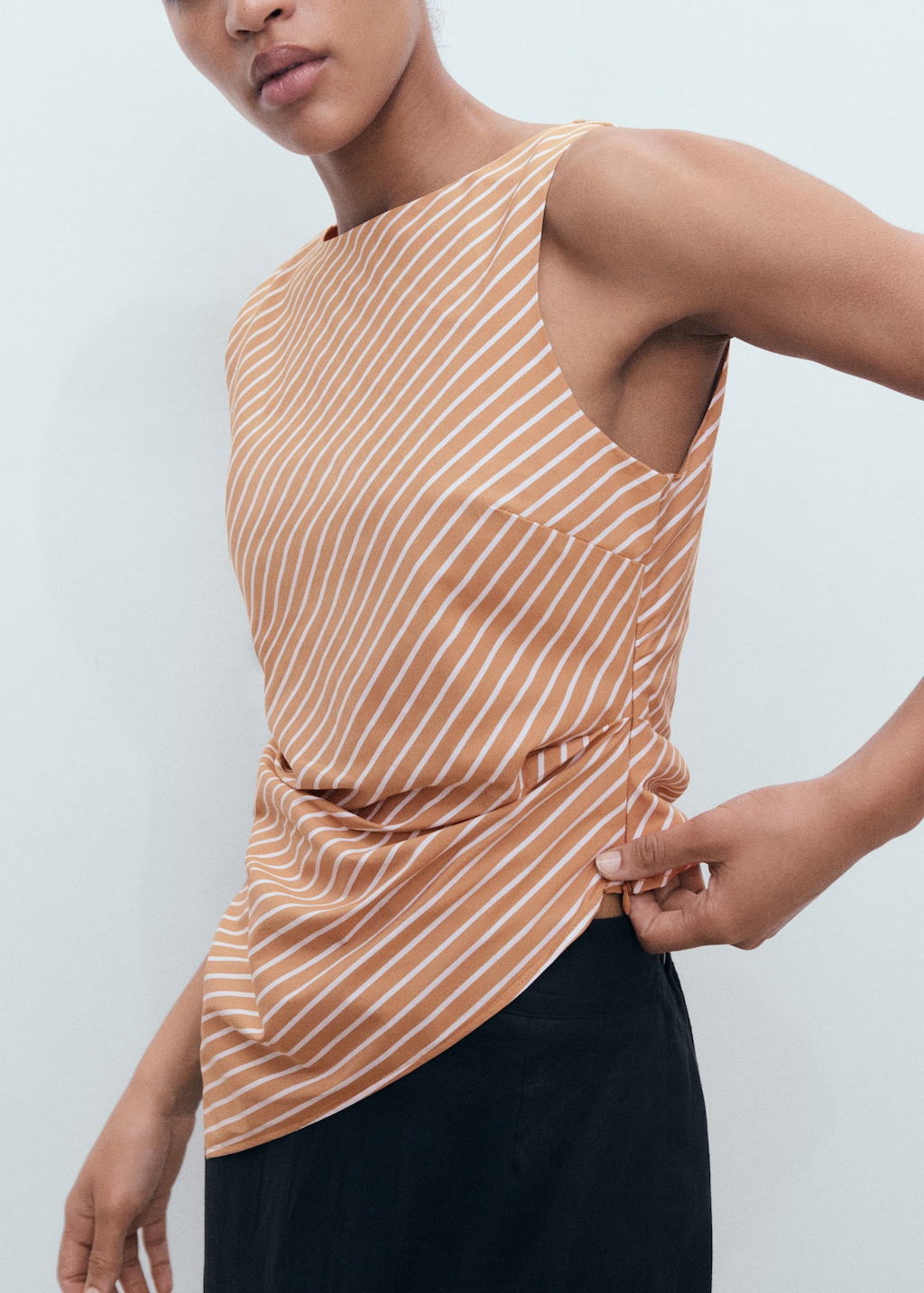Asymmetrical striped cotton top