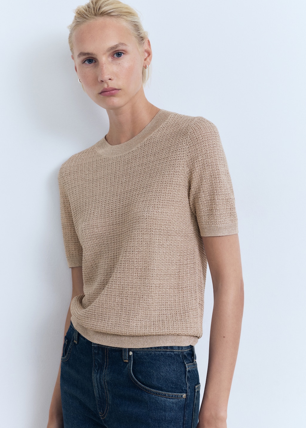 Mango Short-sleeved lurex sweater