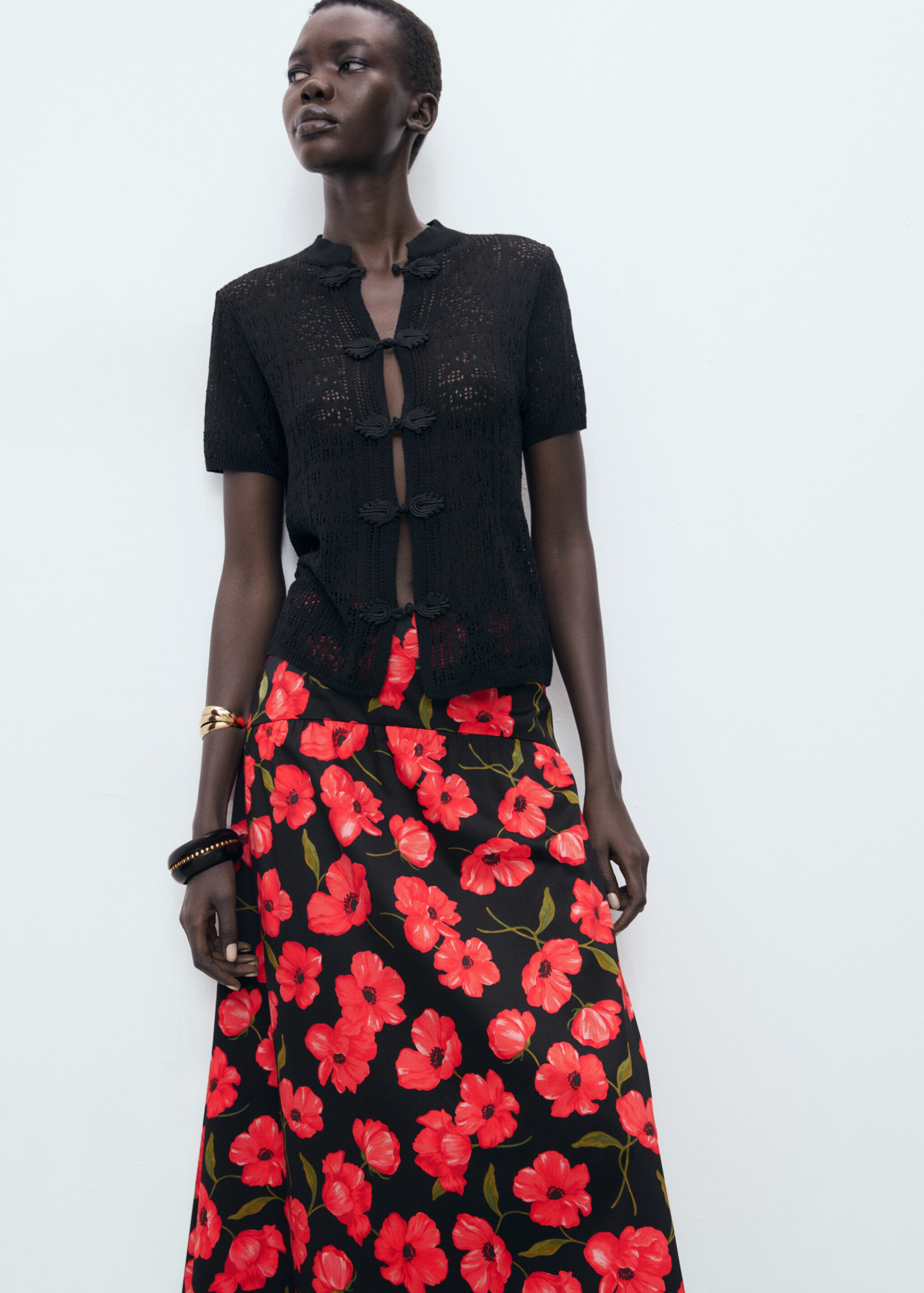 Floral-print flared skirt - Details of the article 1