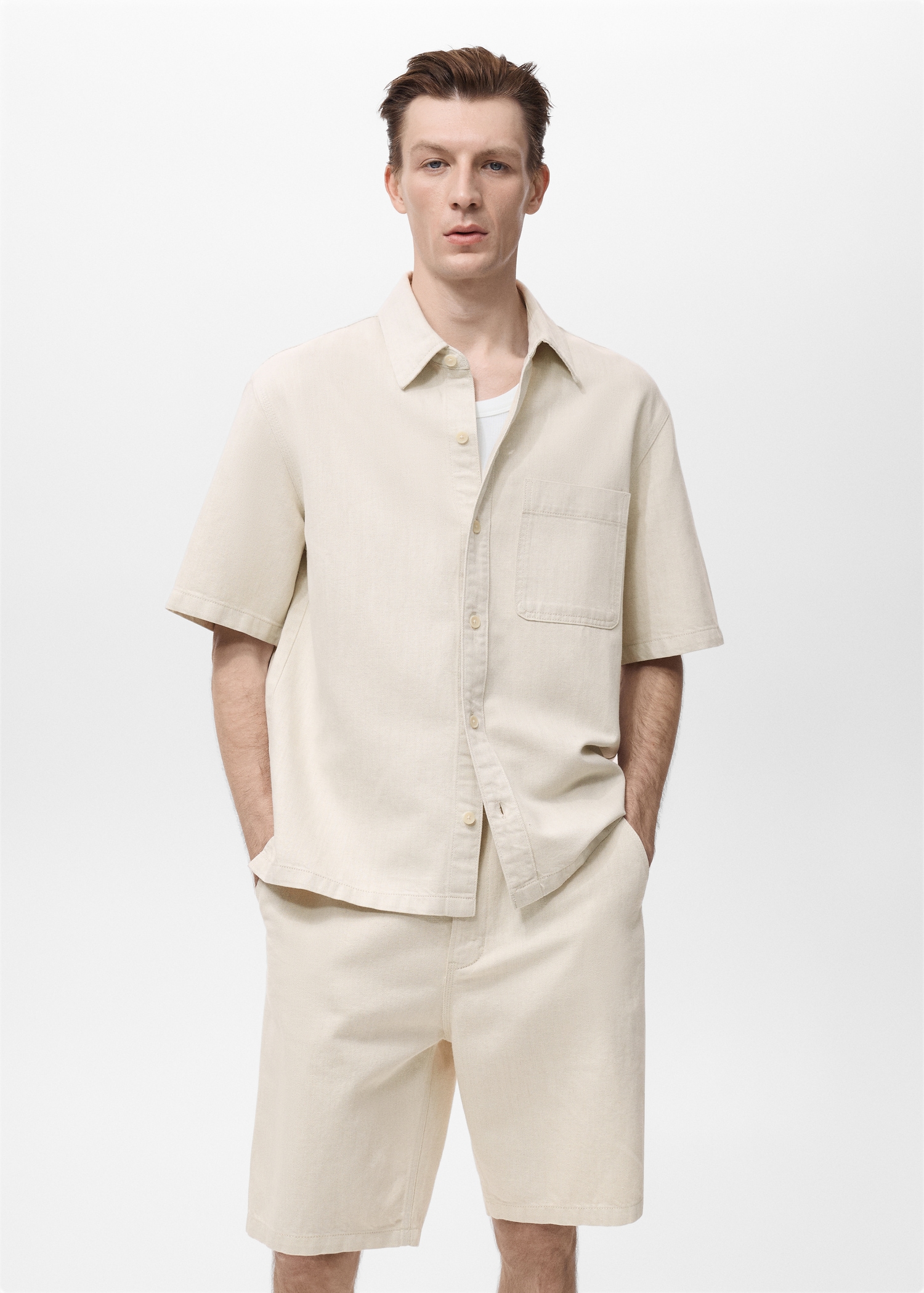 Camisa mezcla lino algodón - Plano medio