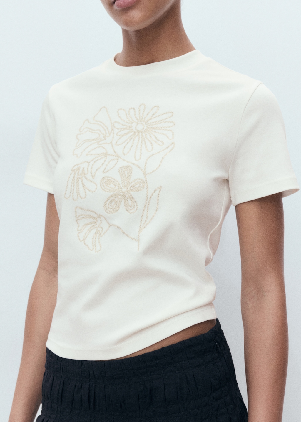 Floral-embroidered cotton t-shirt