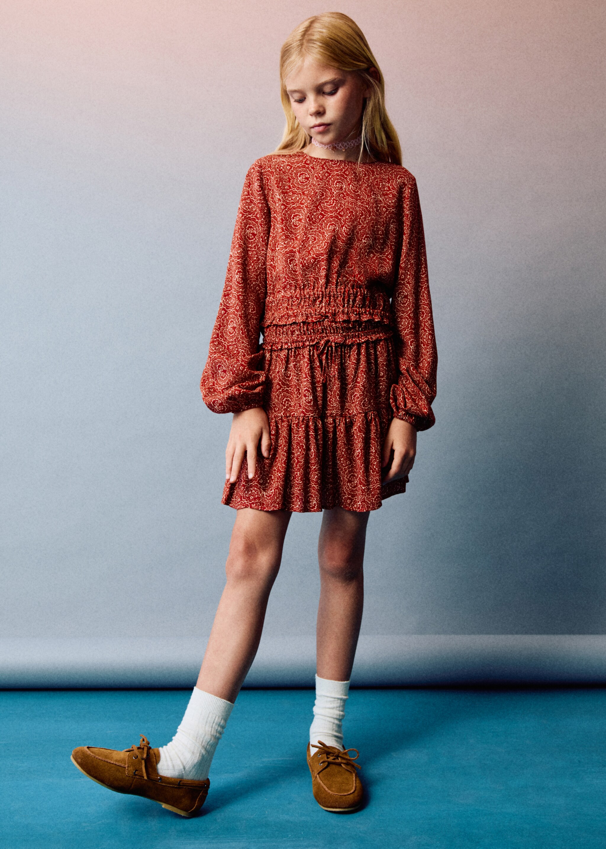 Printed short skirt - Details of the article 6, Burnt Orange. Ref: 17043286-00.