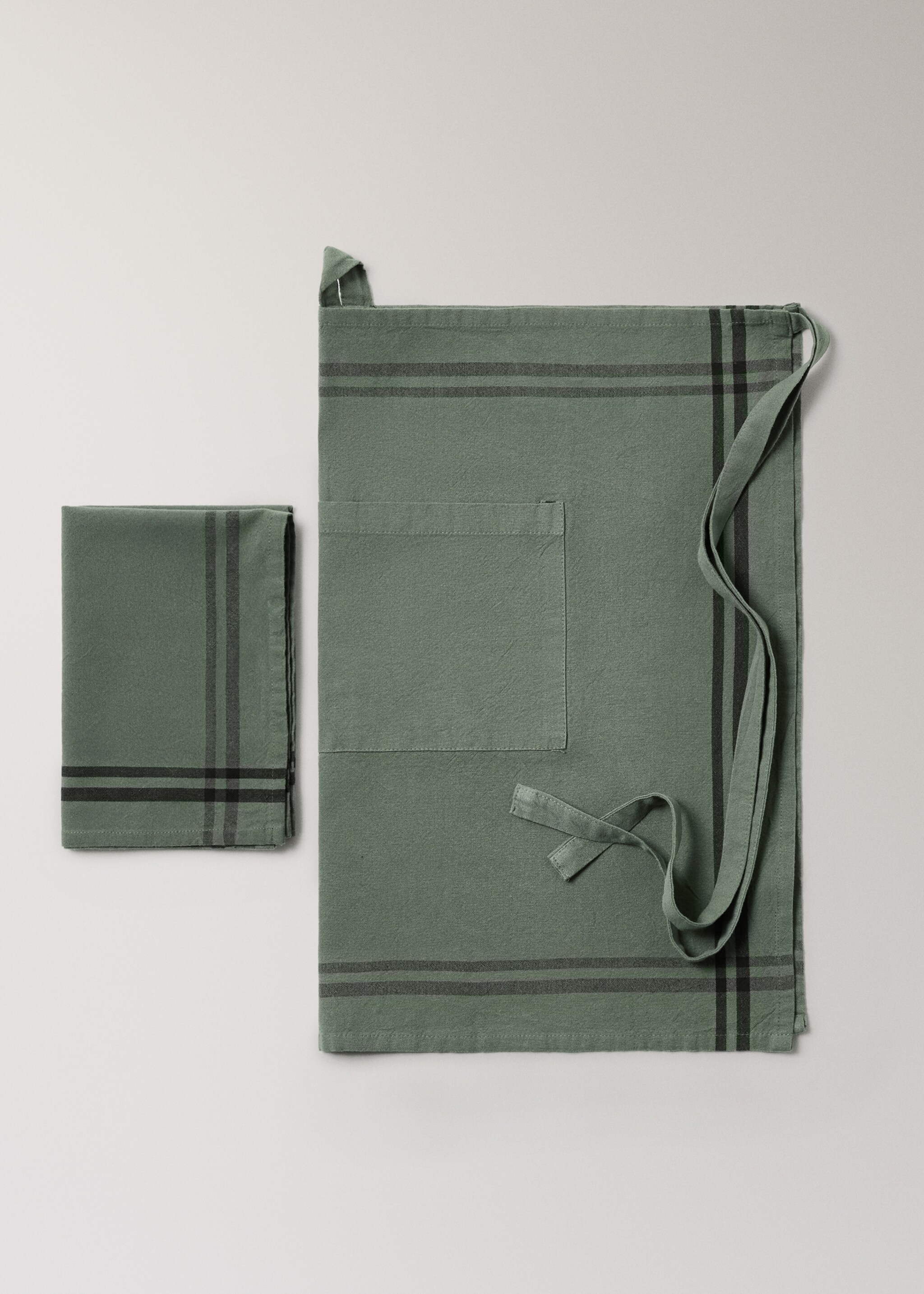 Cotton striped kitchen towels - Details of the article 3, Medium Green. Ref: 17043331-00.