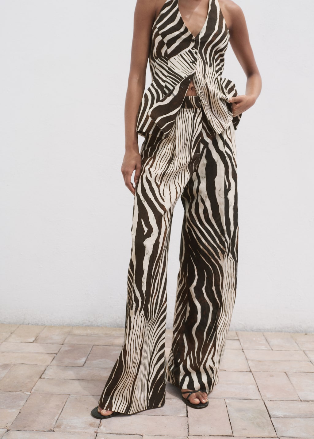 Zebra-print linen pants