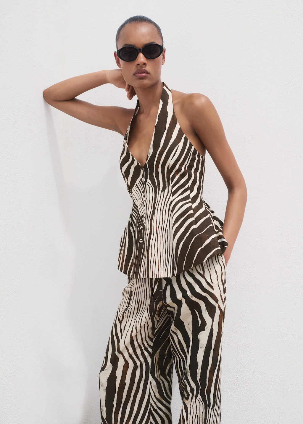 Zebra-print linen pants