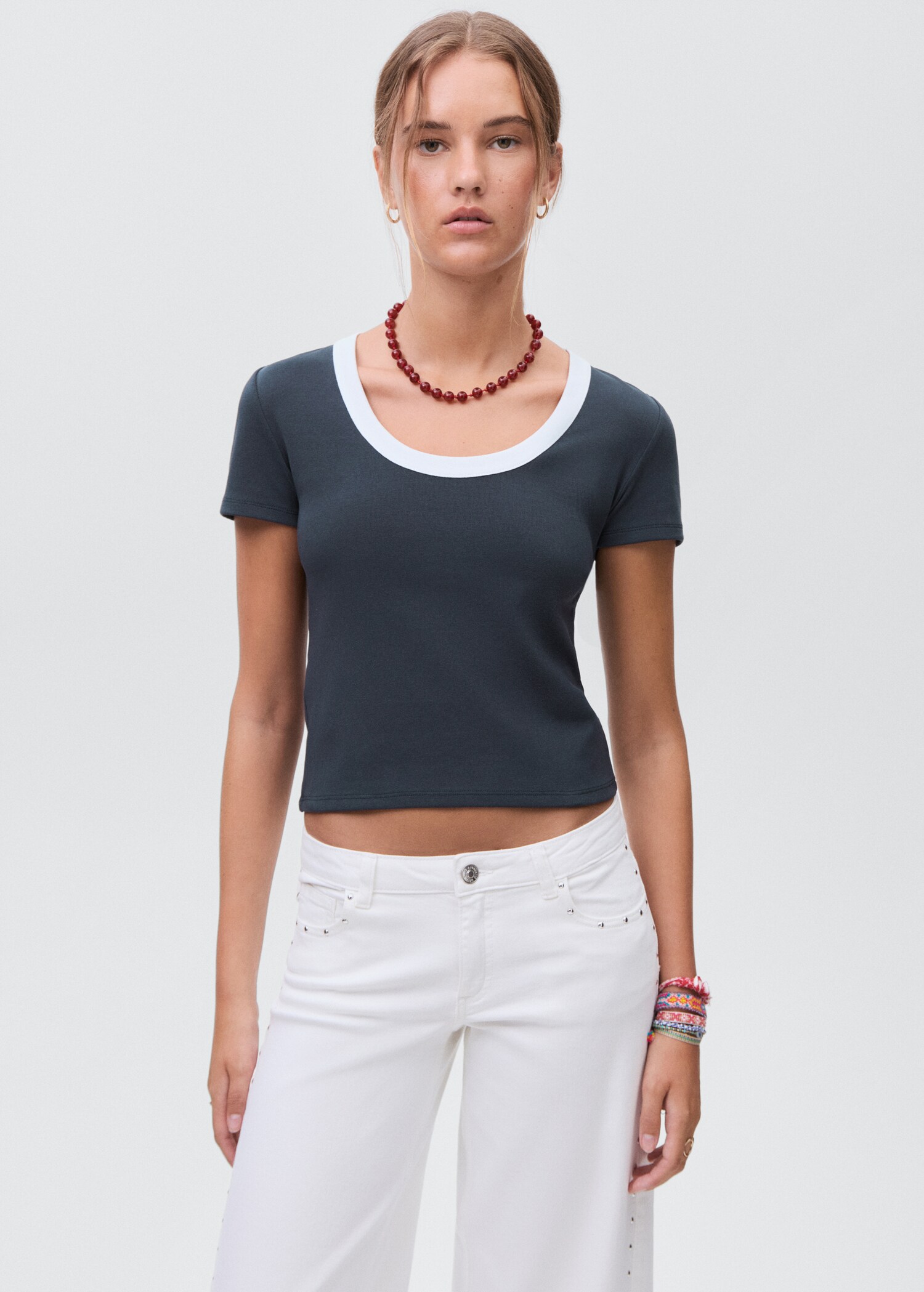 Contrasting collar cotton t-shirt - Medium plane