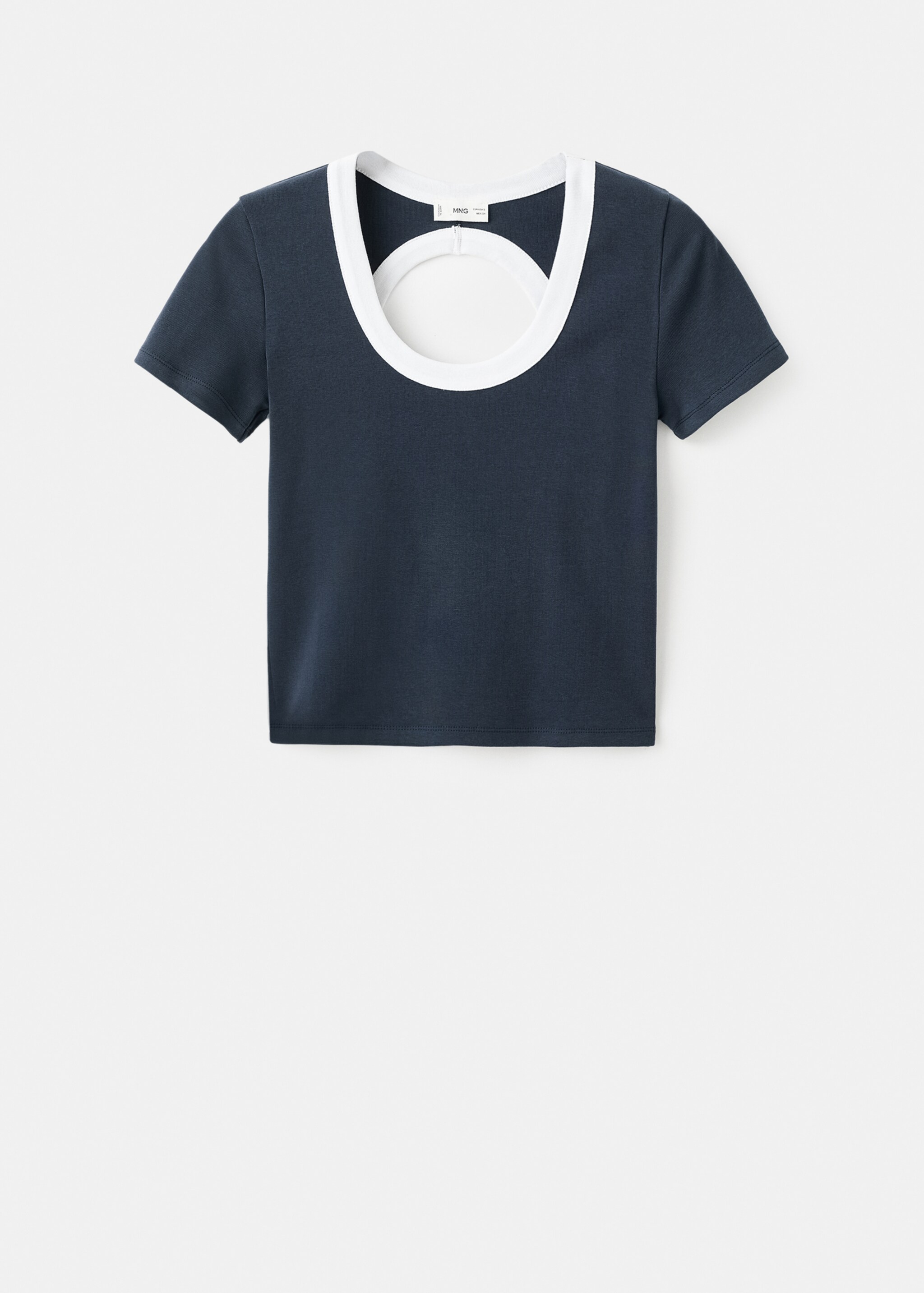 Contrasting collar cotton t-shirt - Article without model, Navy. Ref: 17043335-00.