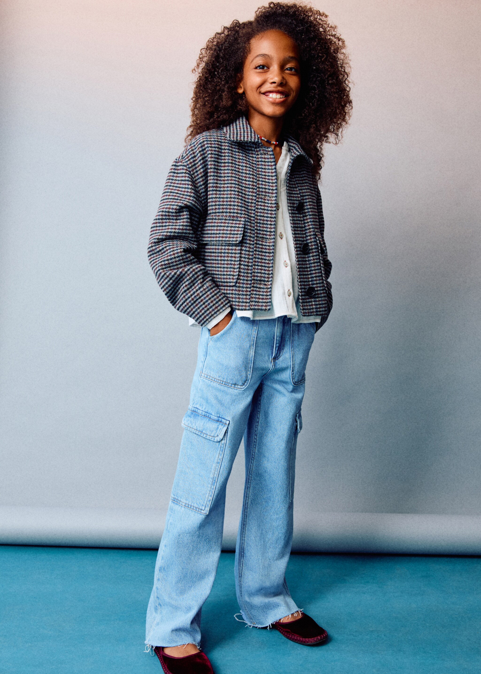 Straight-fit cargo jeans - Details of the article 5, Medium Blue. Ref: 17044070-00.