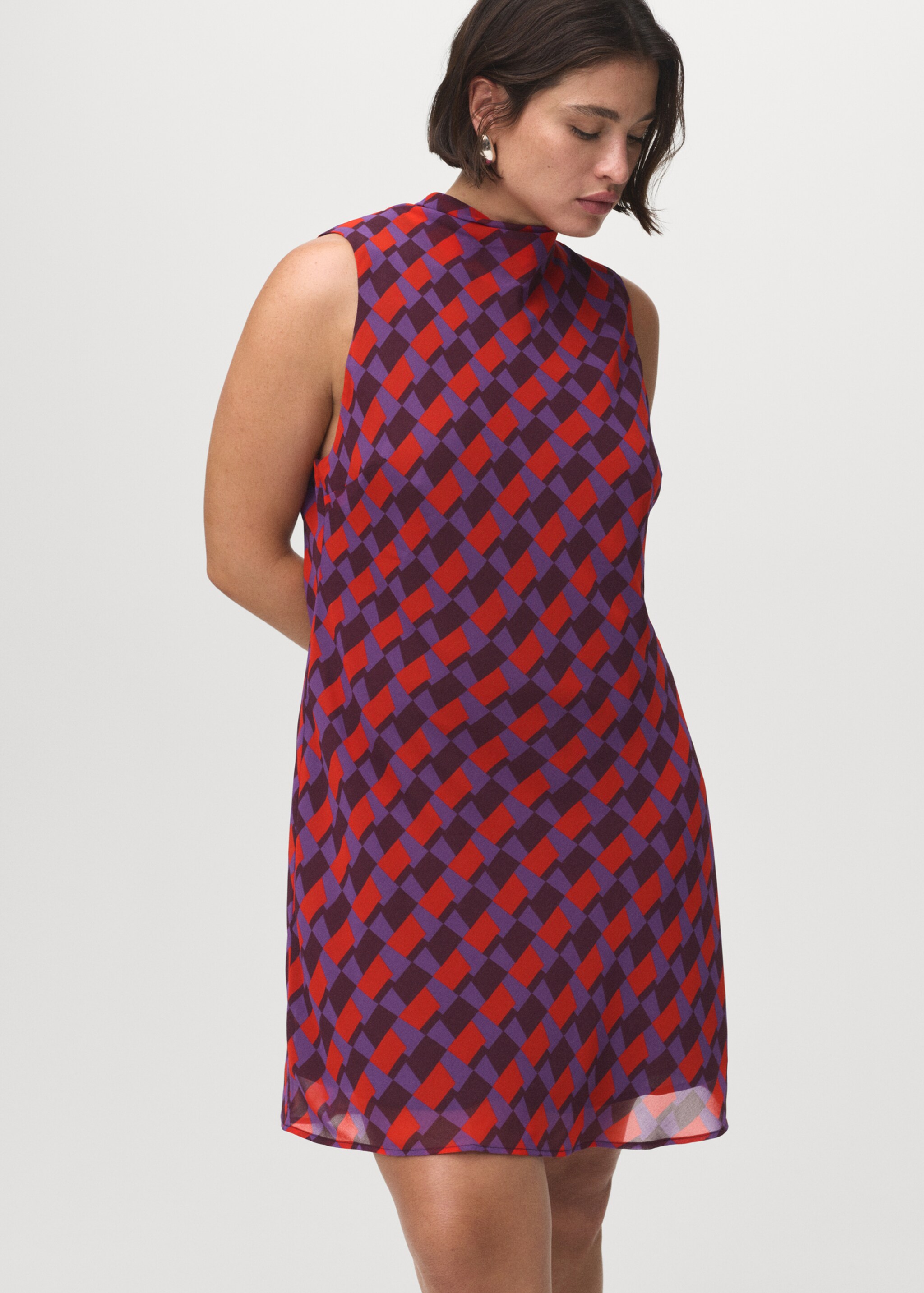 Printed dress with bow detail - Details of the article 5, Violet. Ref: 17044082-00.