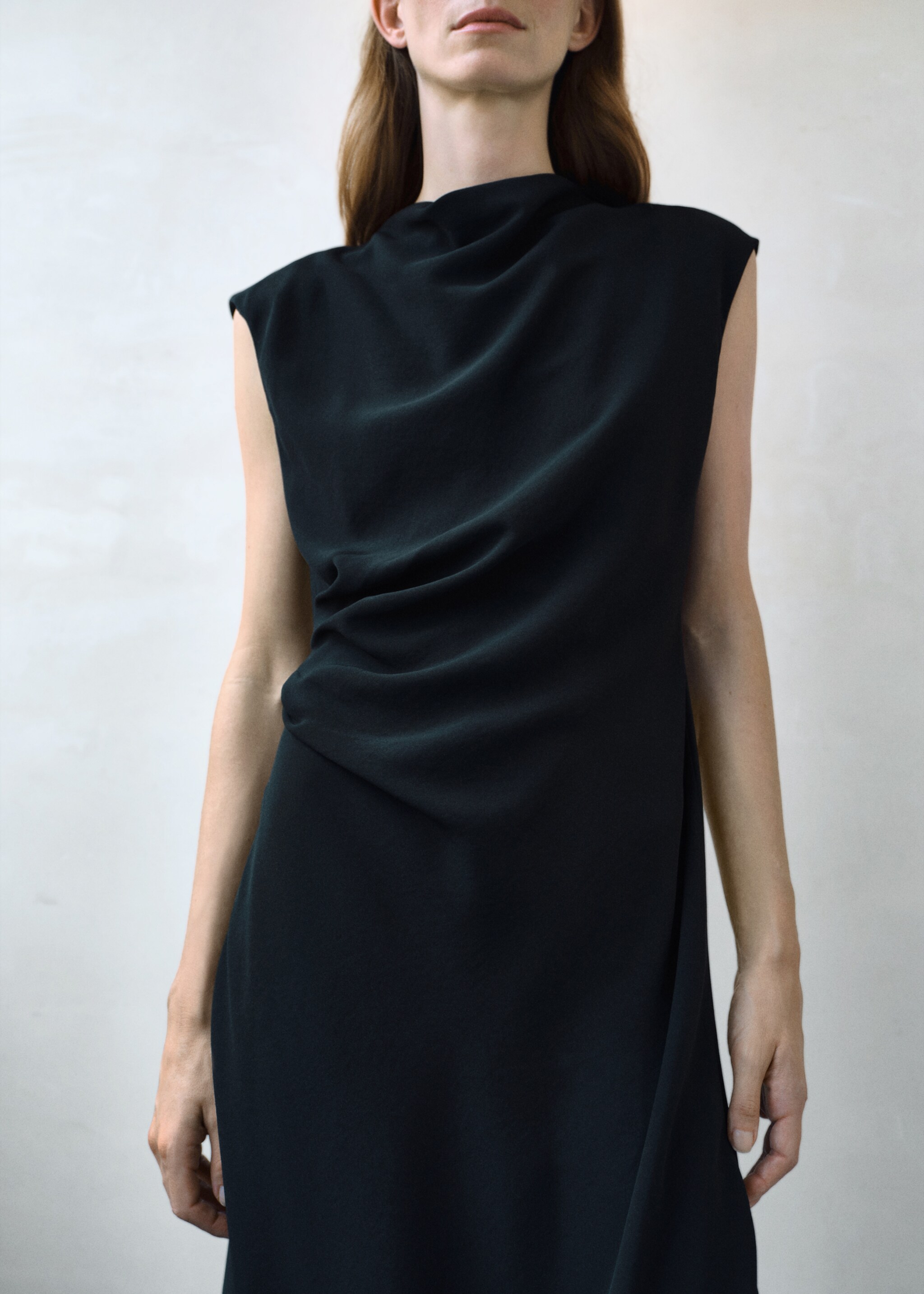 Ruched midi dress - Medium plane, Black. Ref: 17044087-00.