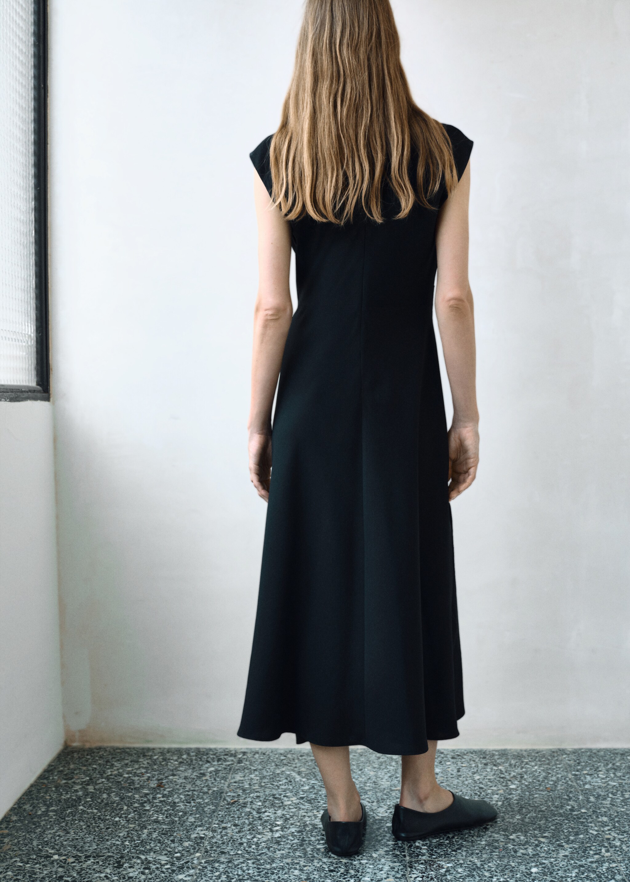 Ruched midi dress - Reverse of the article, Black. Ref: 17044087-00.