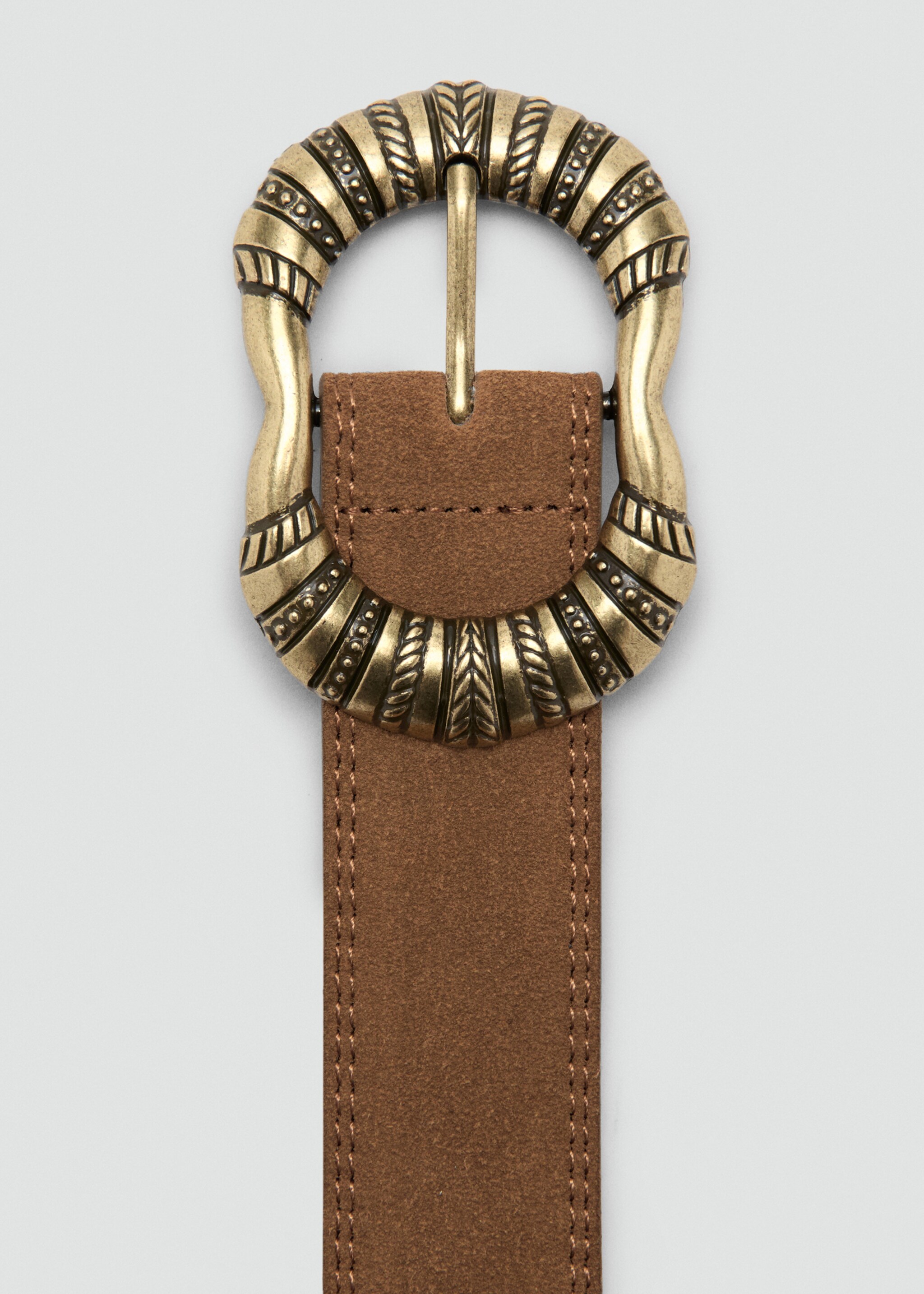 Ceinture cuir suédé boucle gravée - Détail de l'article 1, Marron. Ref: 17044095-00.