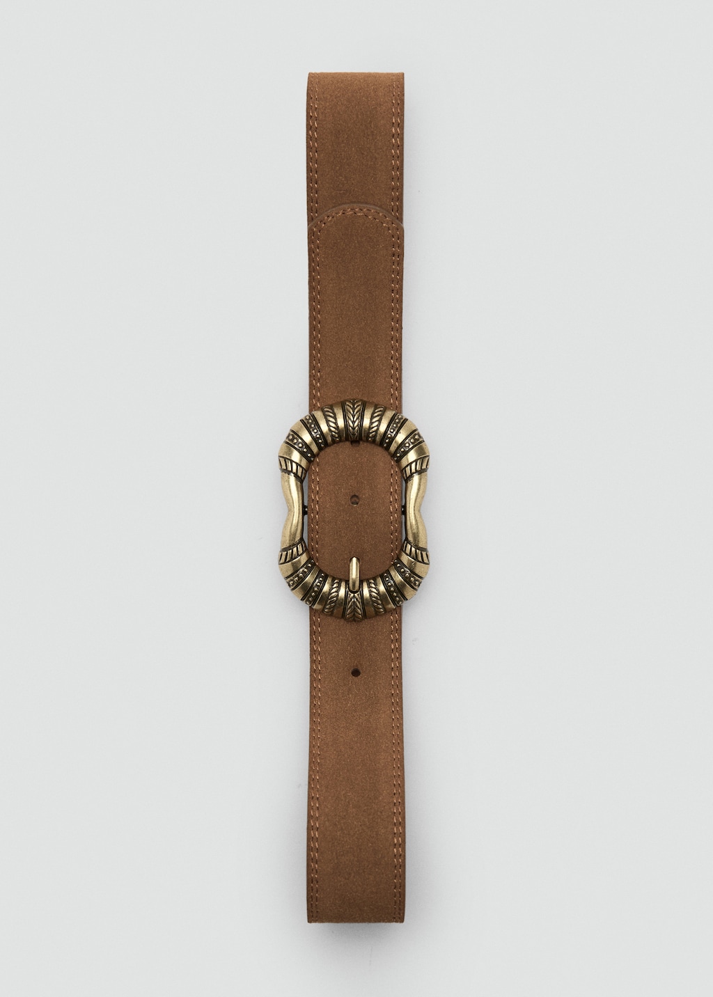 Suede leather belt with engraved buckle