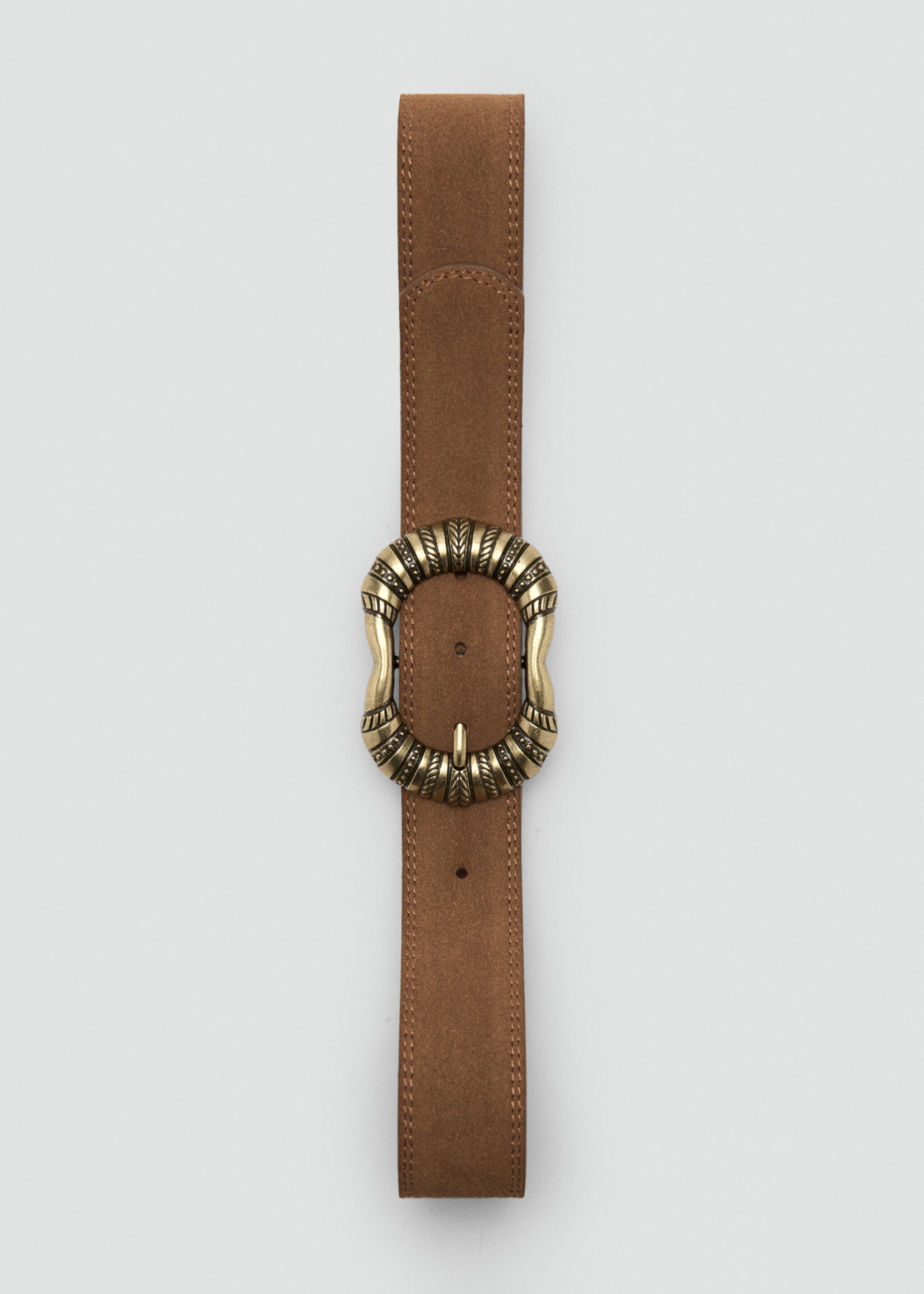 Ceinture cuir suédé boucle gravée - Détail de l'article 2, Marron. Ref: 17044095-00.