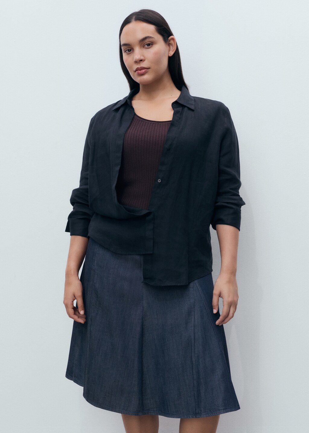 Mango Pleated denim skirt