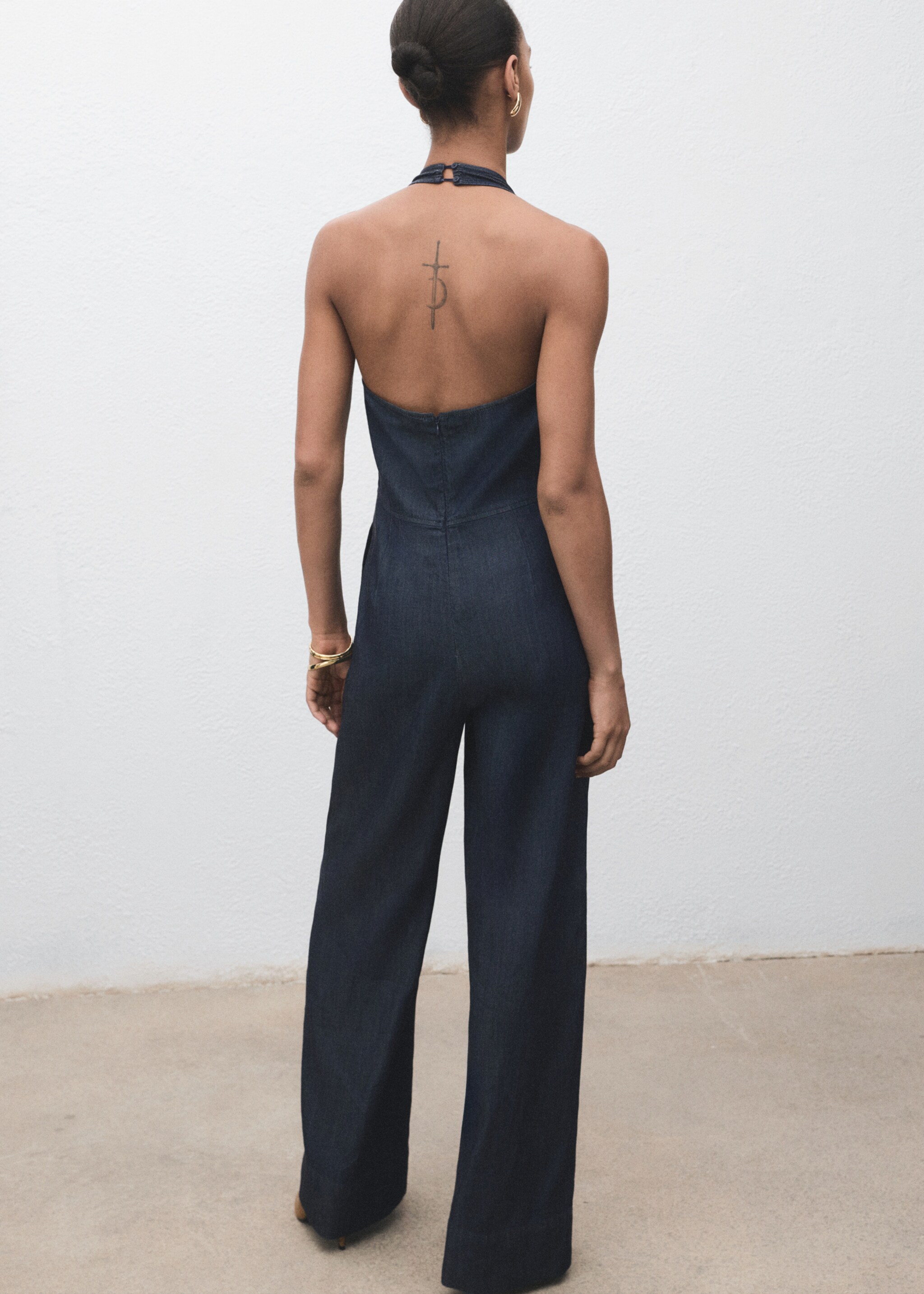 Lyocell-Denim-Jumpsuit - Rückseite des Artikels, Blau. Ref: 17044102-00.
