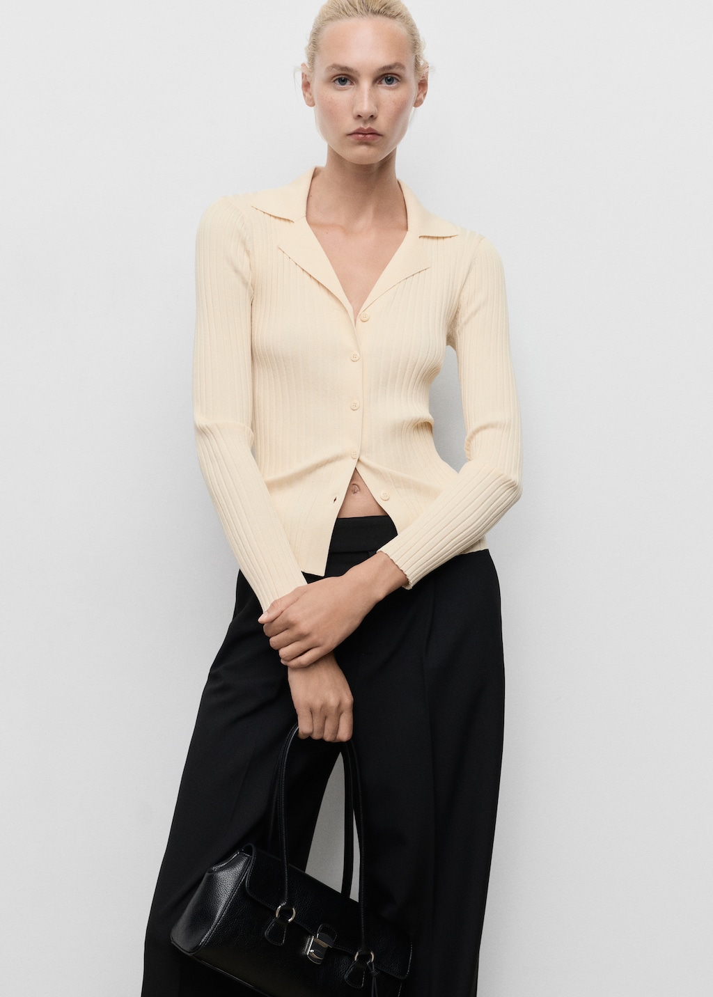 Ribbed lapel cardigan