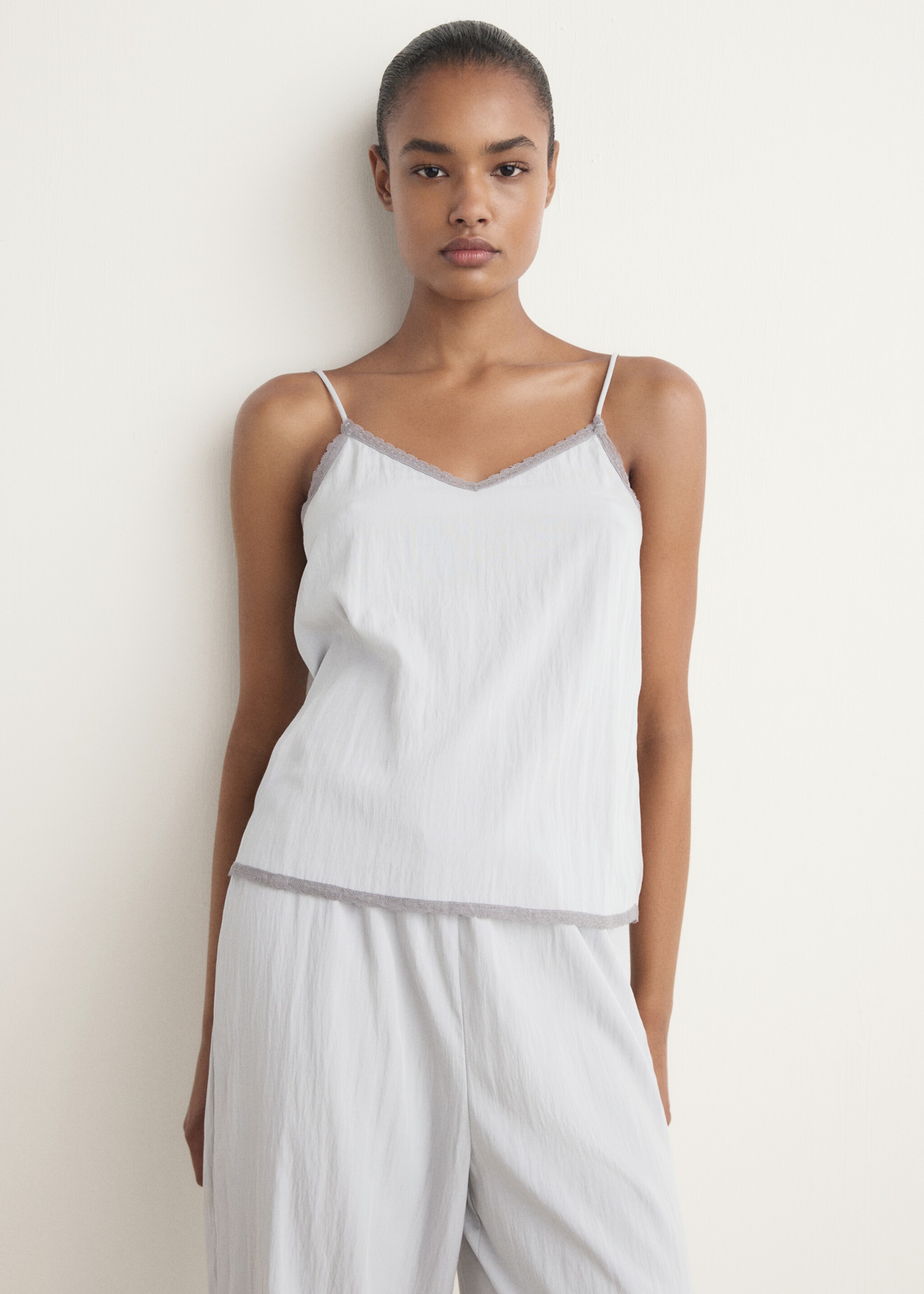 Top pijama com renda - Plano médio, Cinzento-claro. Ref: 17044106-00.