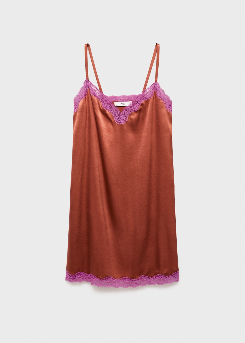 Silk nightdress with lace contrasting color
