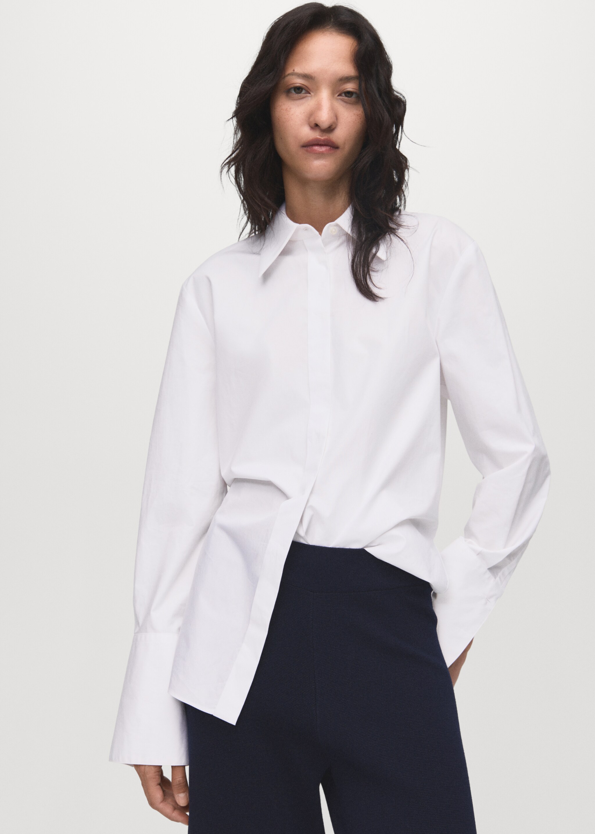 Fine-knit straight-fit trousers - Details of the article 1, Dark Navy. Ref: 17044139-00.