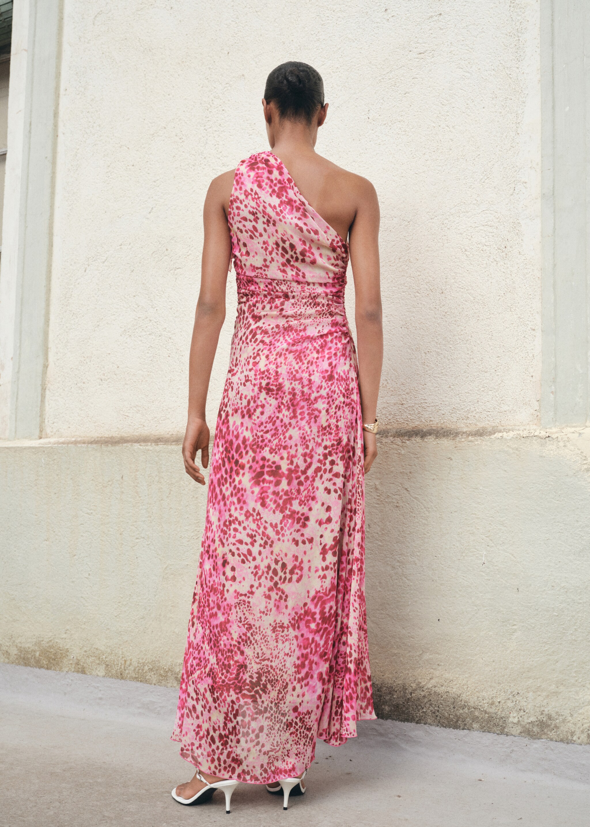 Printed asymmetrical dress - Reverse of the article, Fuchsia. Ref: 17044145-00.