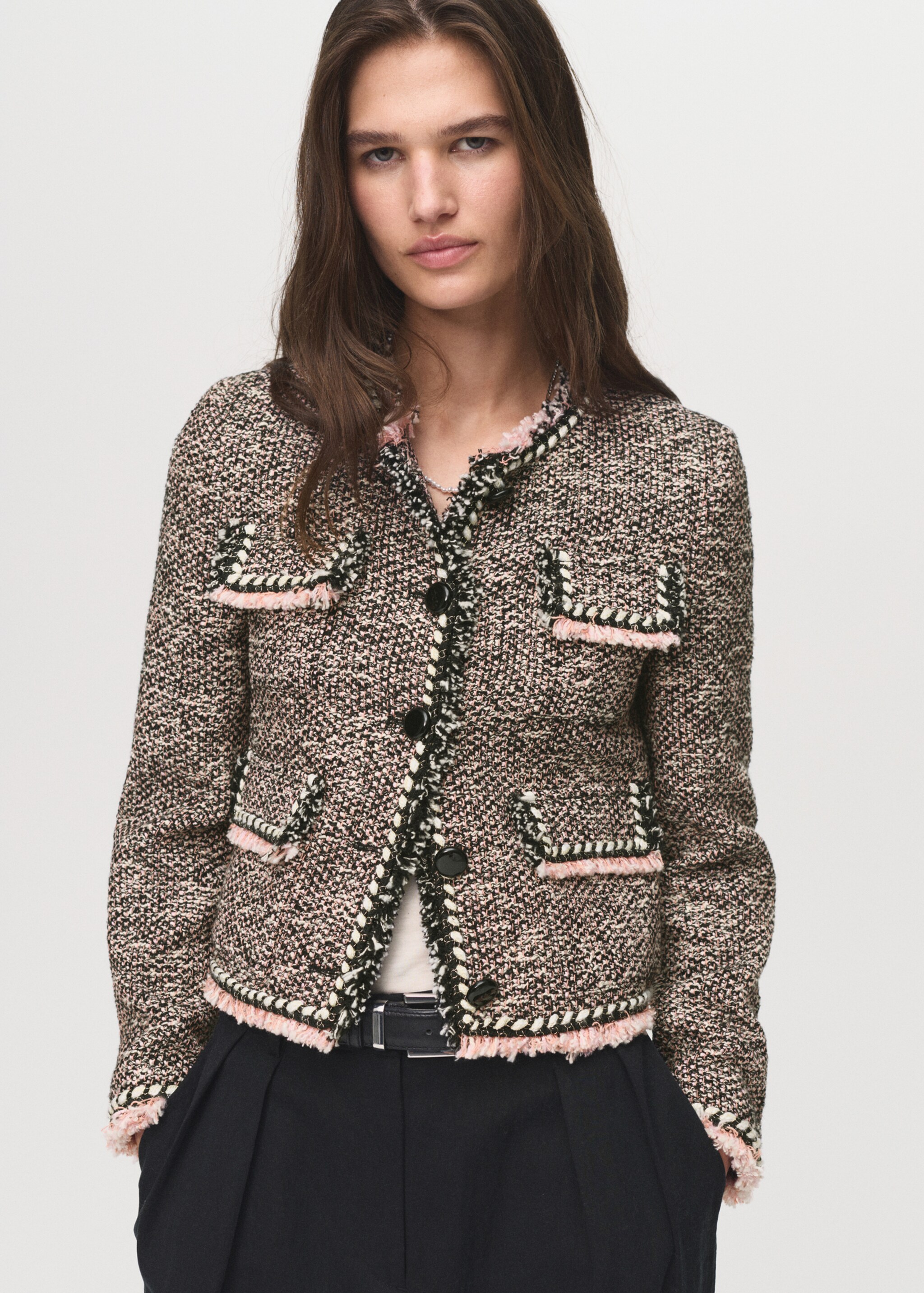 Pocket tweed jacket - Medium plane, Black. Ref: 17044148-00.