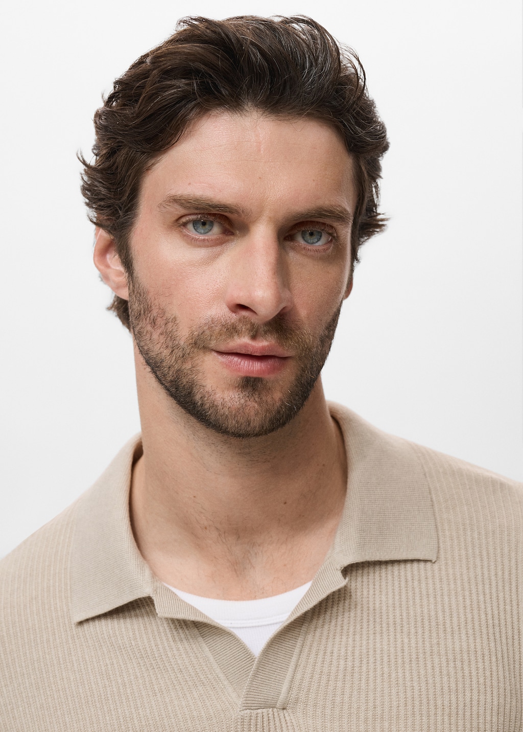 Cotton-blend ribbed polo sweater