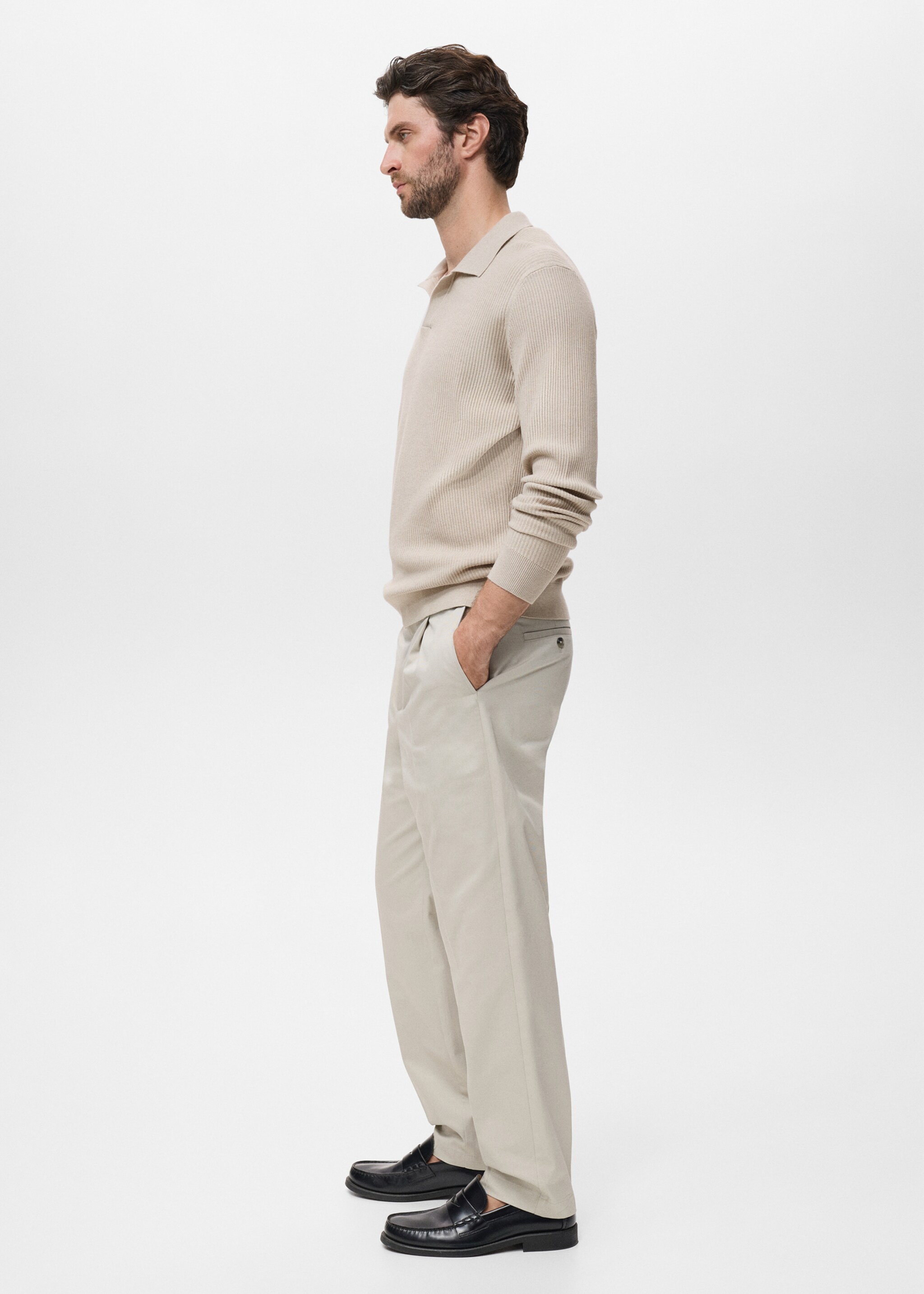 Cotton-blend ribbed polo sweater - Details of the article 2