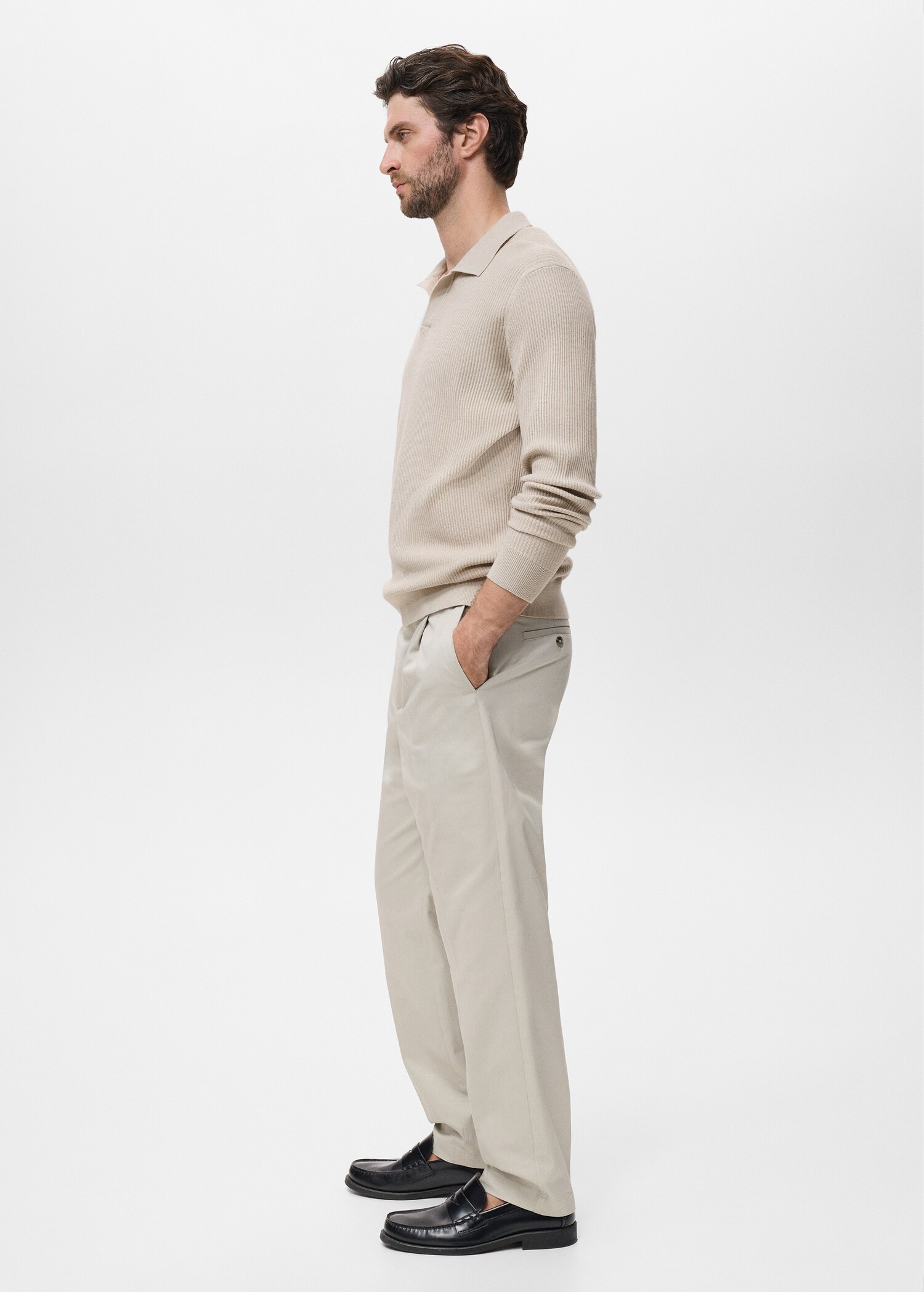 Cotton-blend ribbed polo sweater - Details of the article 2