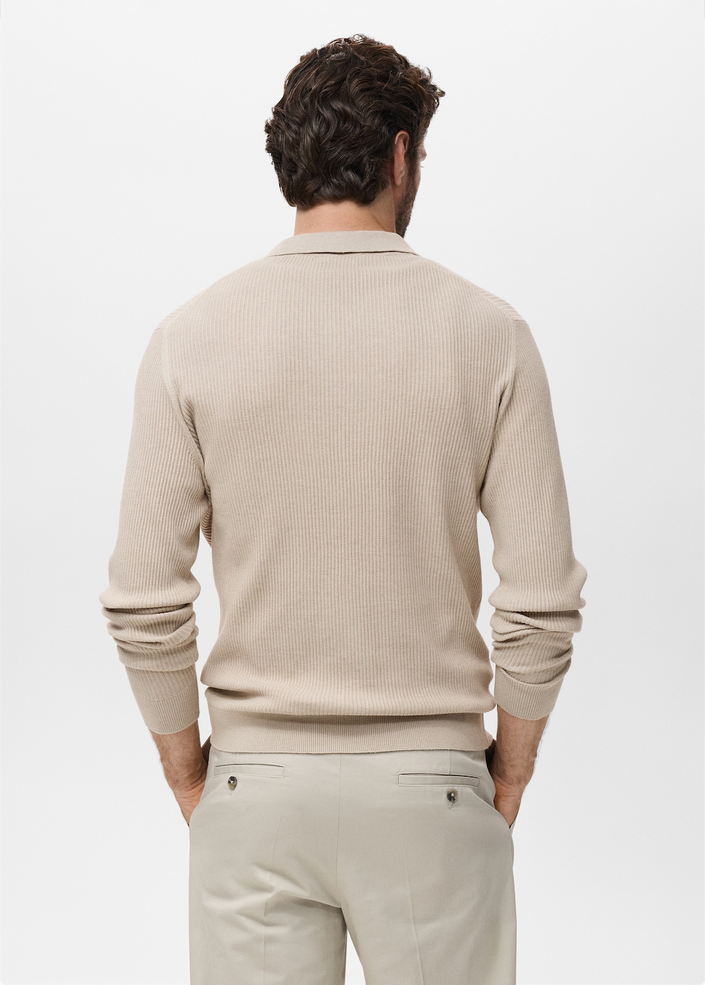 Cotton-blend ribbed polo sweater