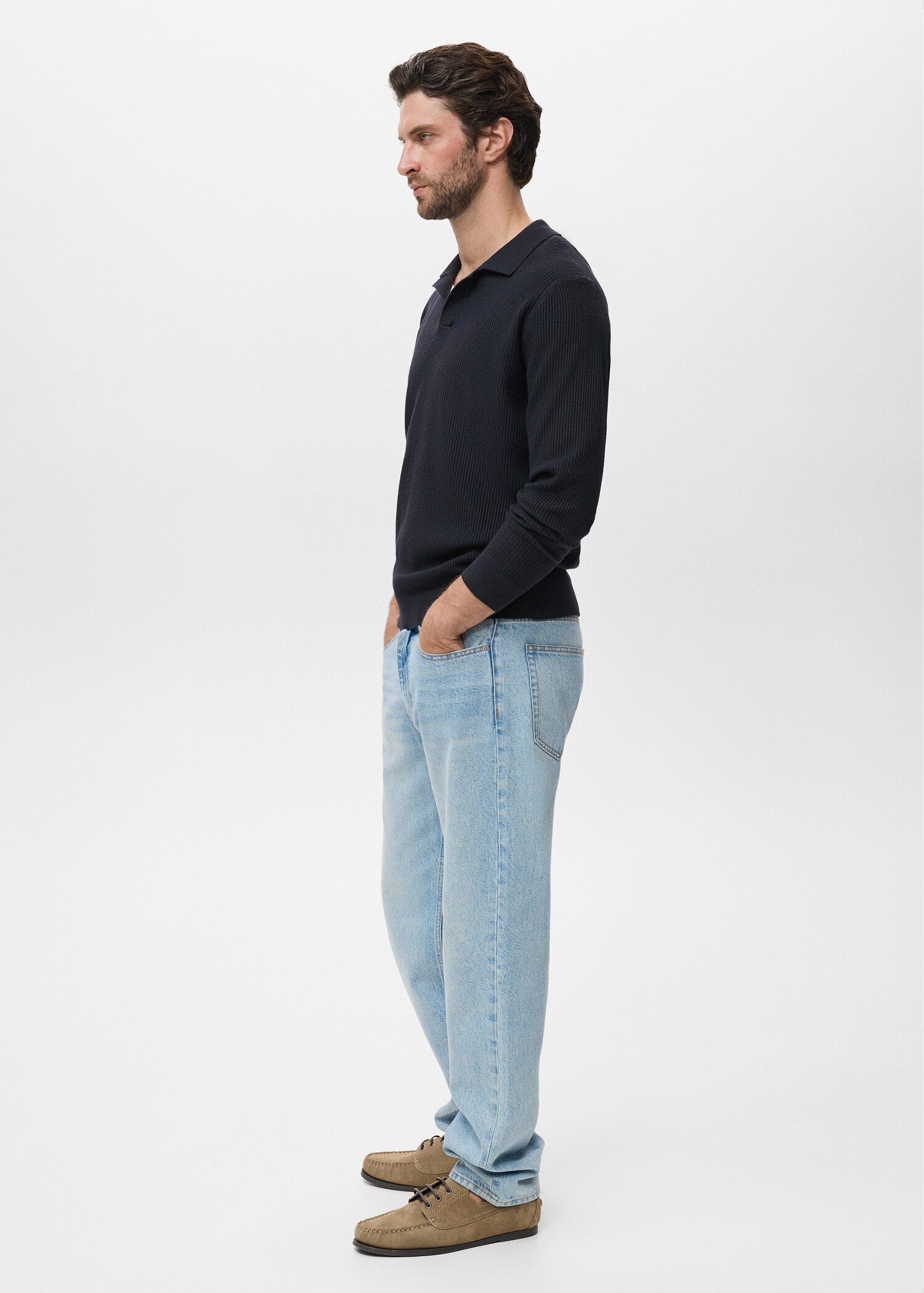 Cotton-blend ribbed polo sweater - Details of the article 2